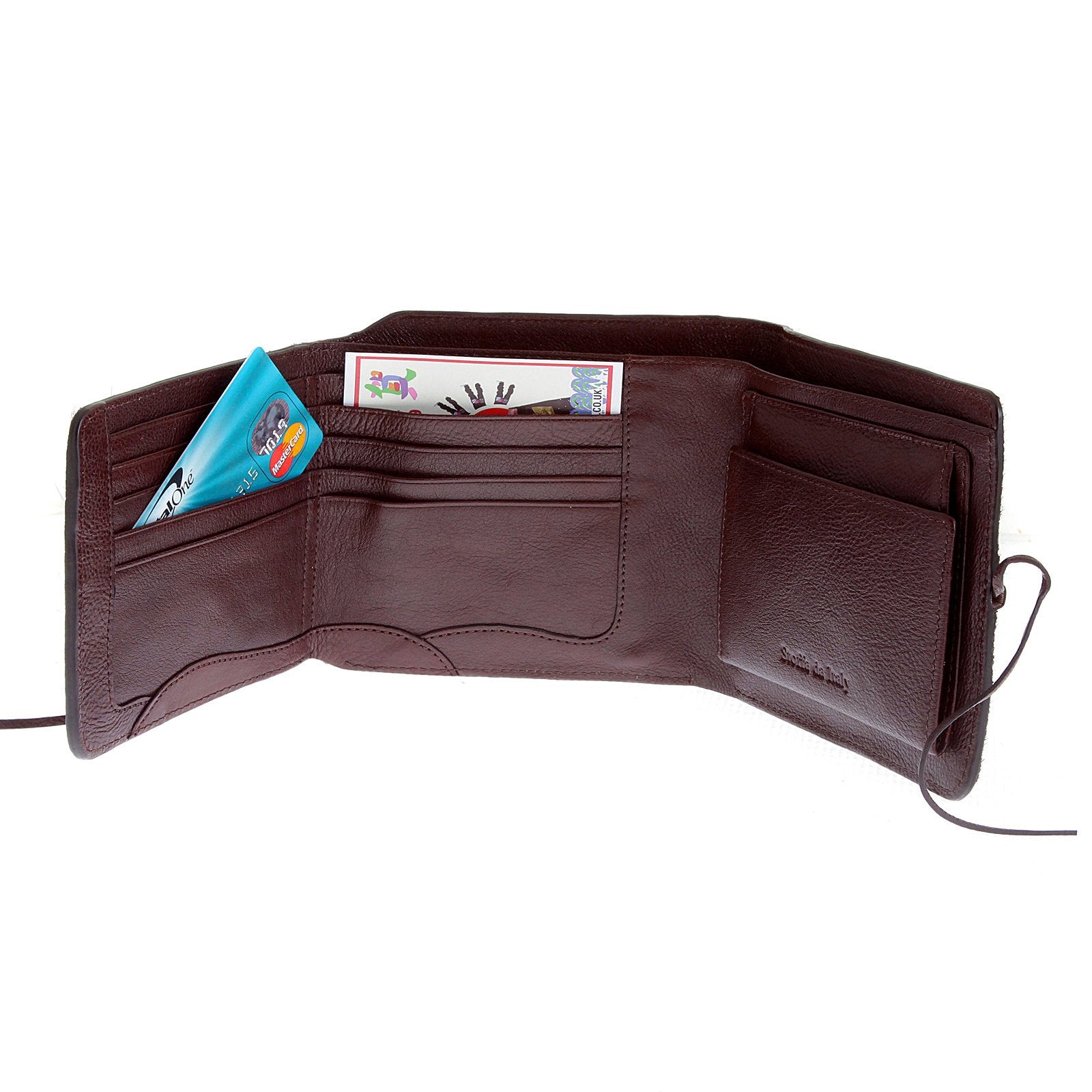 RMC BROWN LEATHER HORSE HAIR 3 FOLD CREDIT CARD &amp; COIN POUCH LANDSCAPE WALLET FOR MEN REDM5778