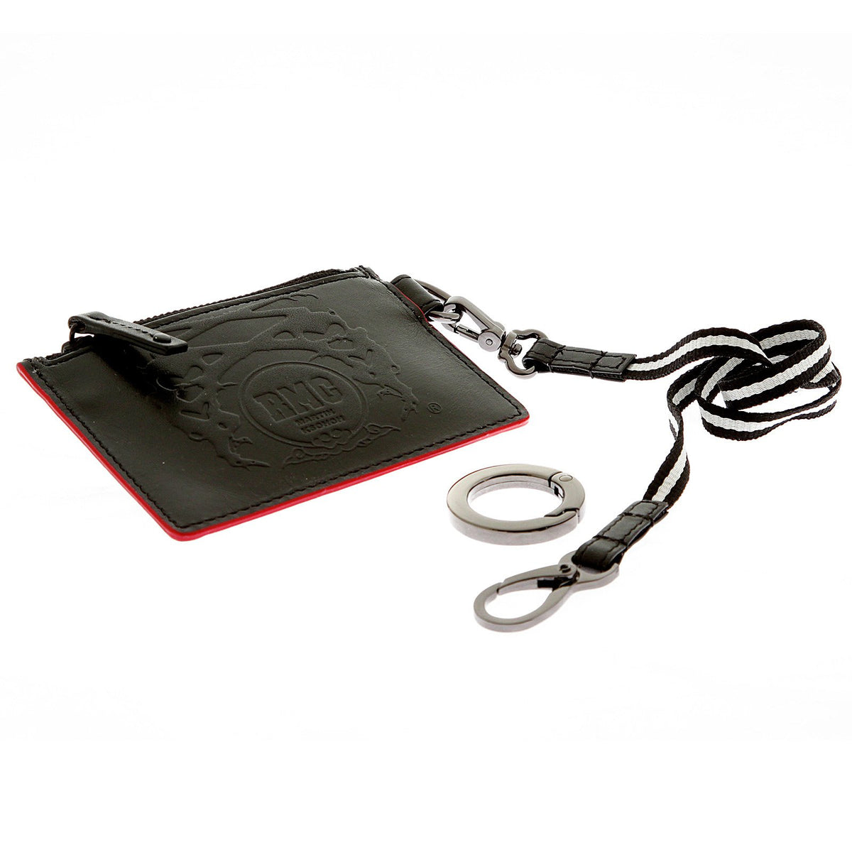 RMC JEANS RED LEATHER TRIM BLACK LEATHER POUCH FOR MEN REDM5516