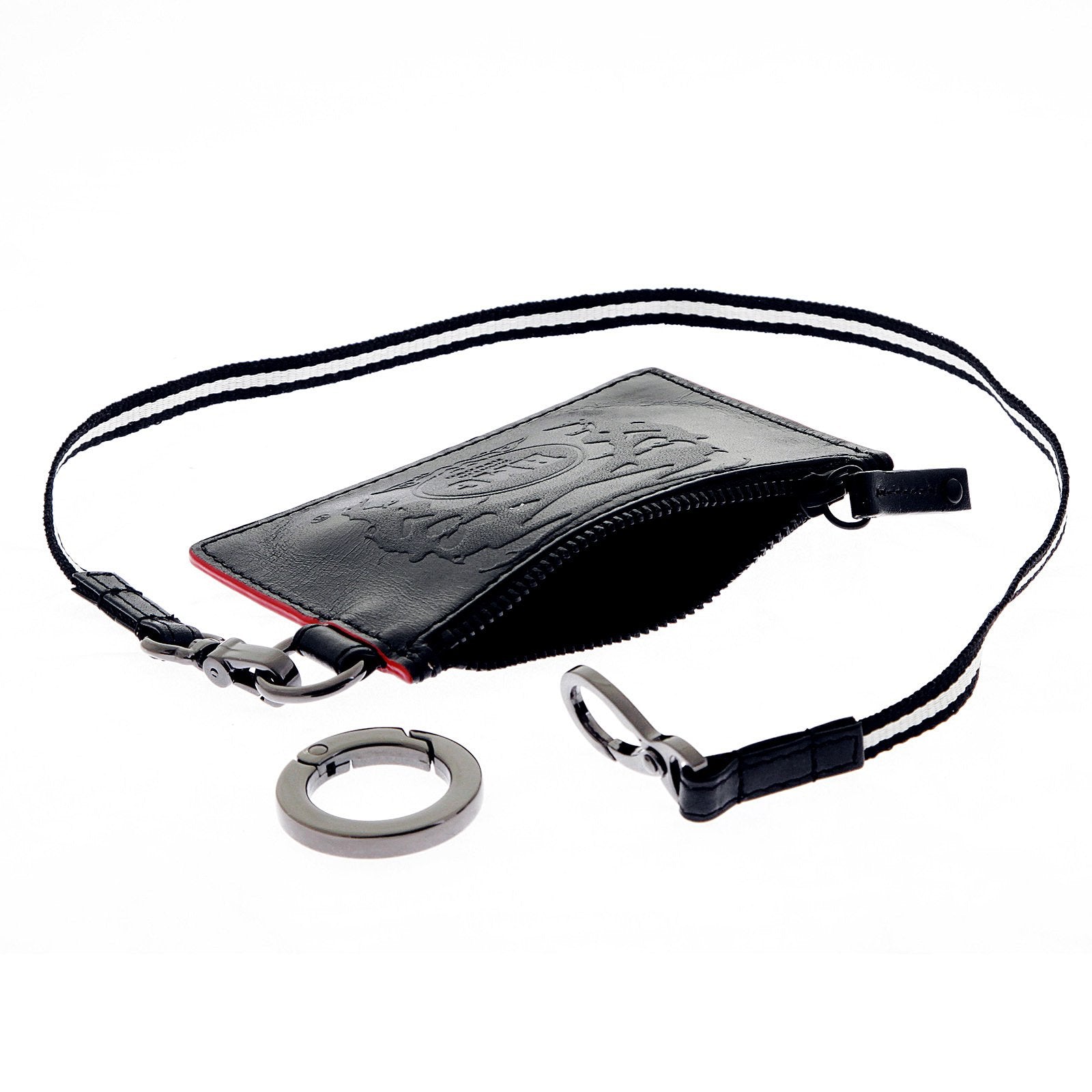 RMC JEANS RED LEATHER TRIM BLACK LEATHER POUCH FOR MEN REDM5516