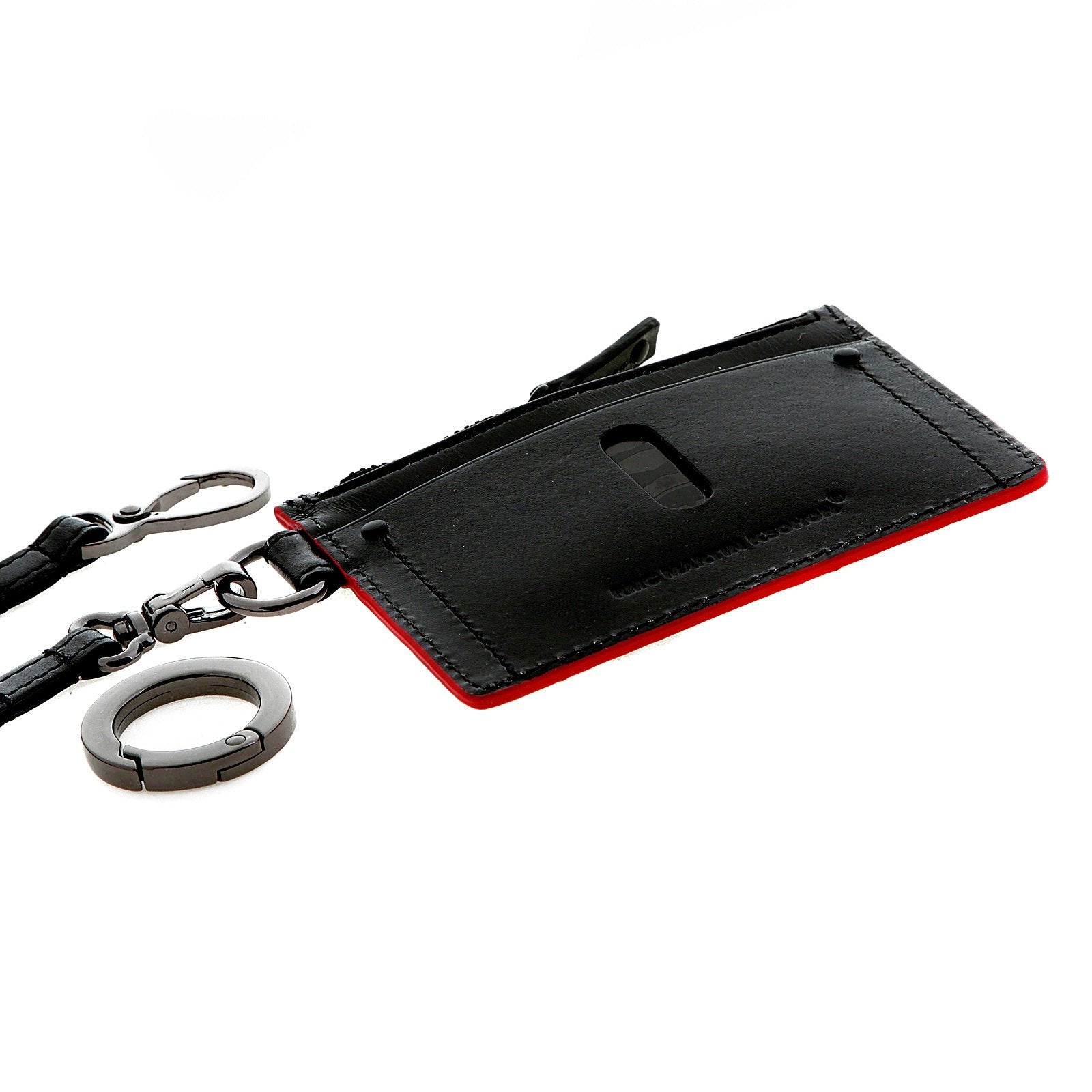 RMC JEANS RED LEATHER TRIM BLACK LEATHER POUCH FOR MEN REDM5516