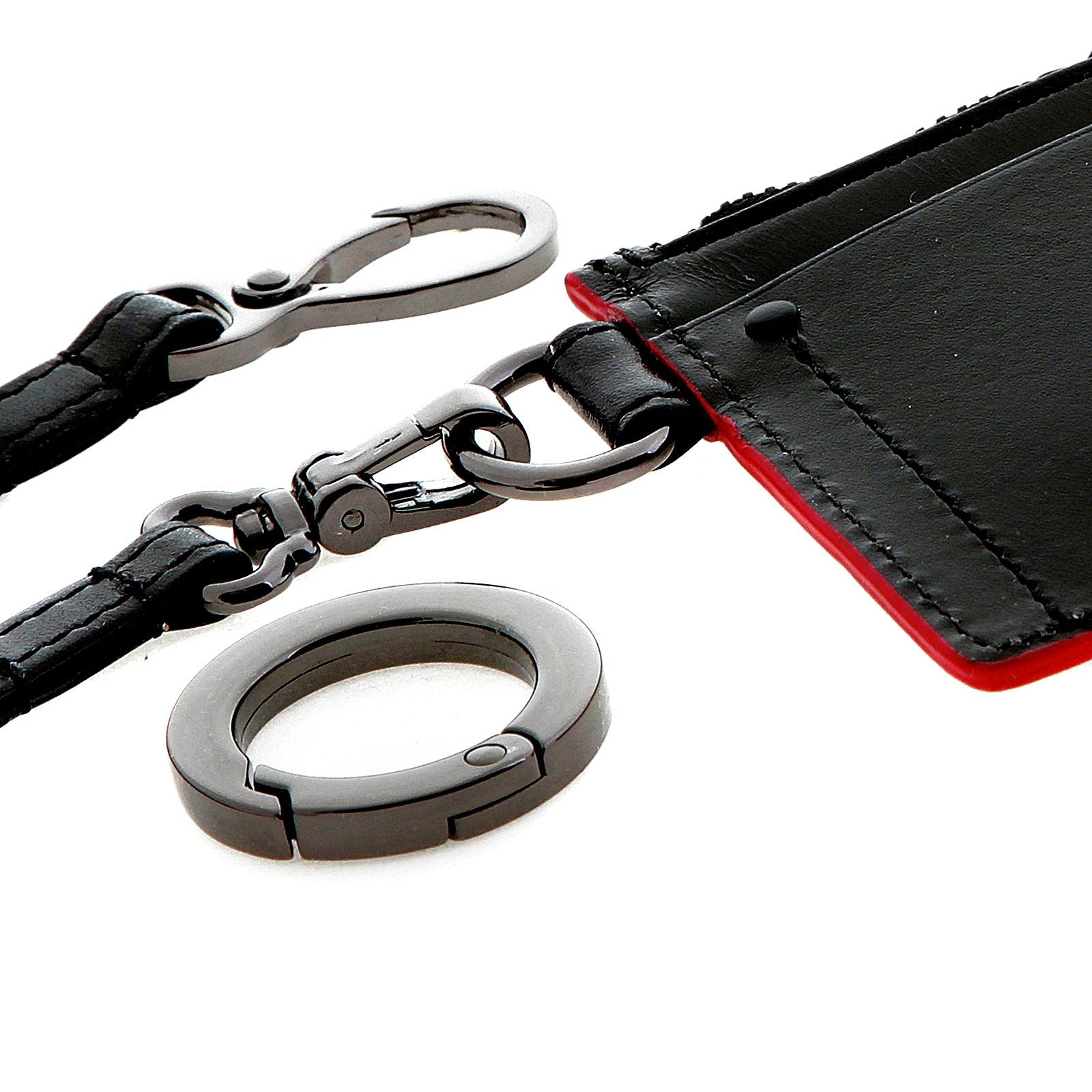 RMC JEANS RED LEATHER TRIM BLACK LEATHER POUCH FOR MEN REDM5516