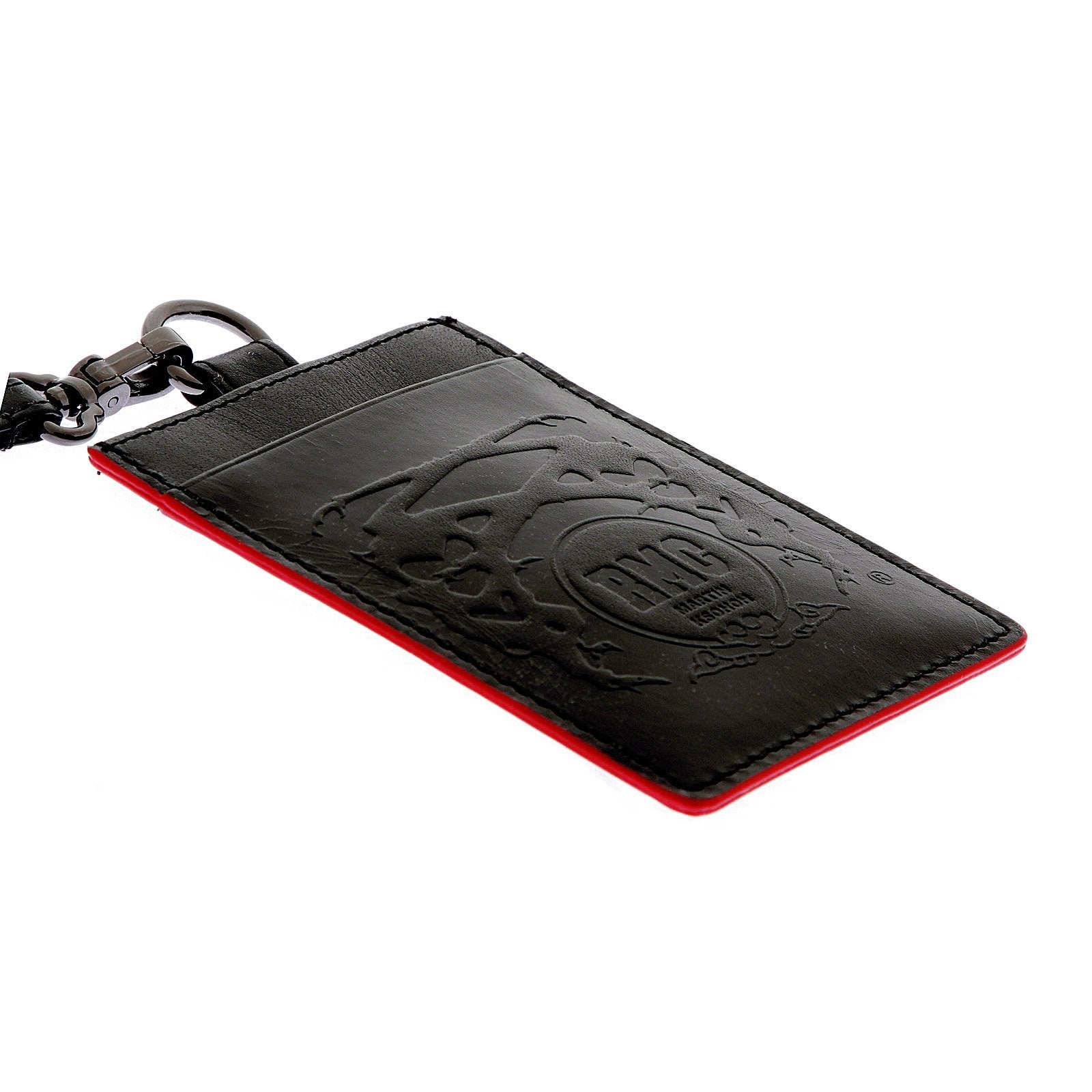 RMC JEANS MENS LEATHER CARD HOLDER IN BLACK WITH RED LEATHER TRIM REDM5517