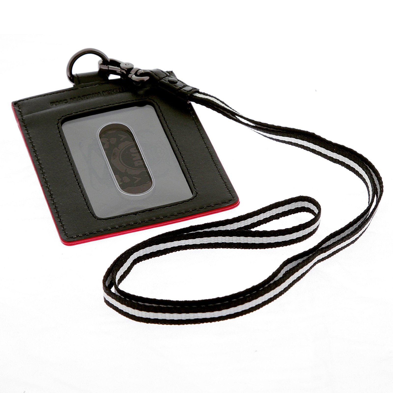 RMC JEANS MENS LEATHER CARD HOLDER IN BLACK WITH RED LEATHER TRIM REDM5517