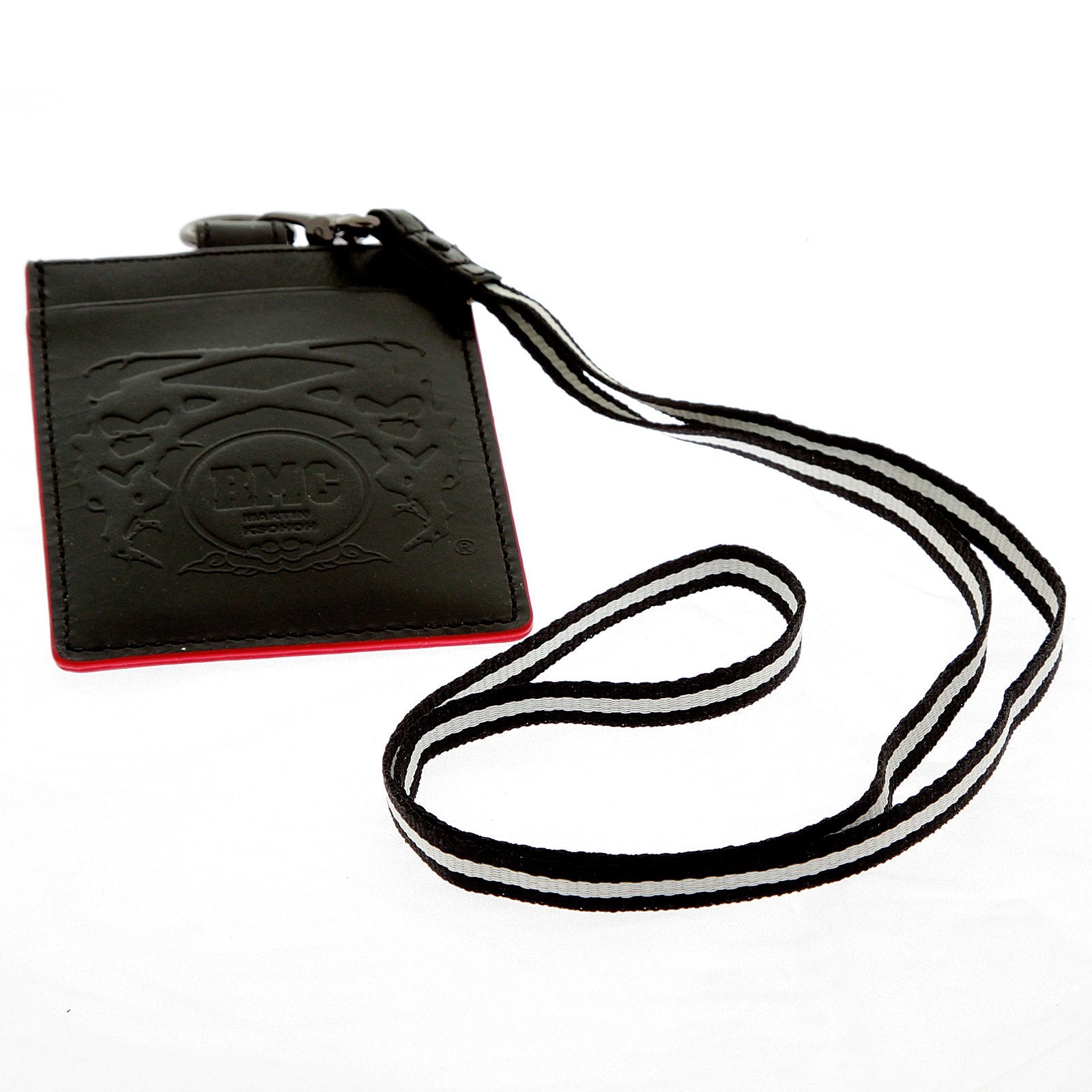 RMC JEANS MENS LEATHER CARD HOLDER IN BLACK WITH RED LEATHER TRIM REDM5517