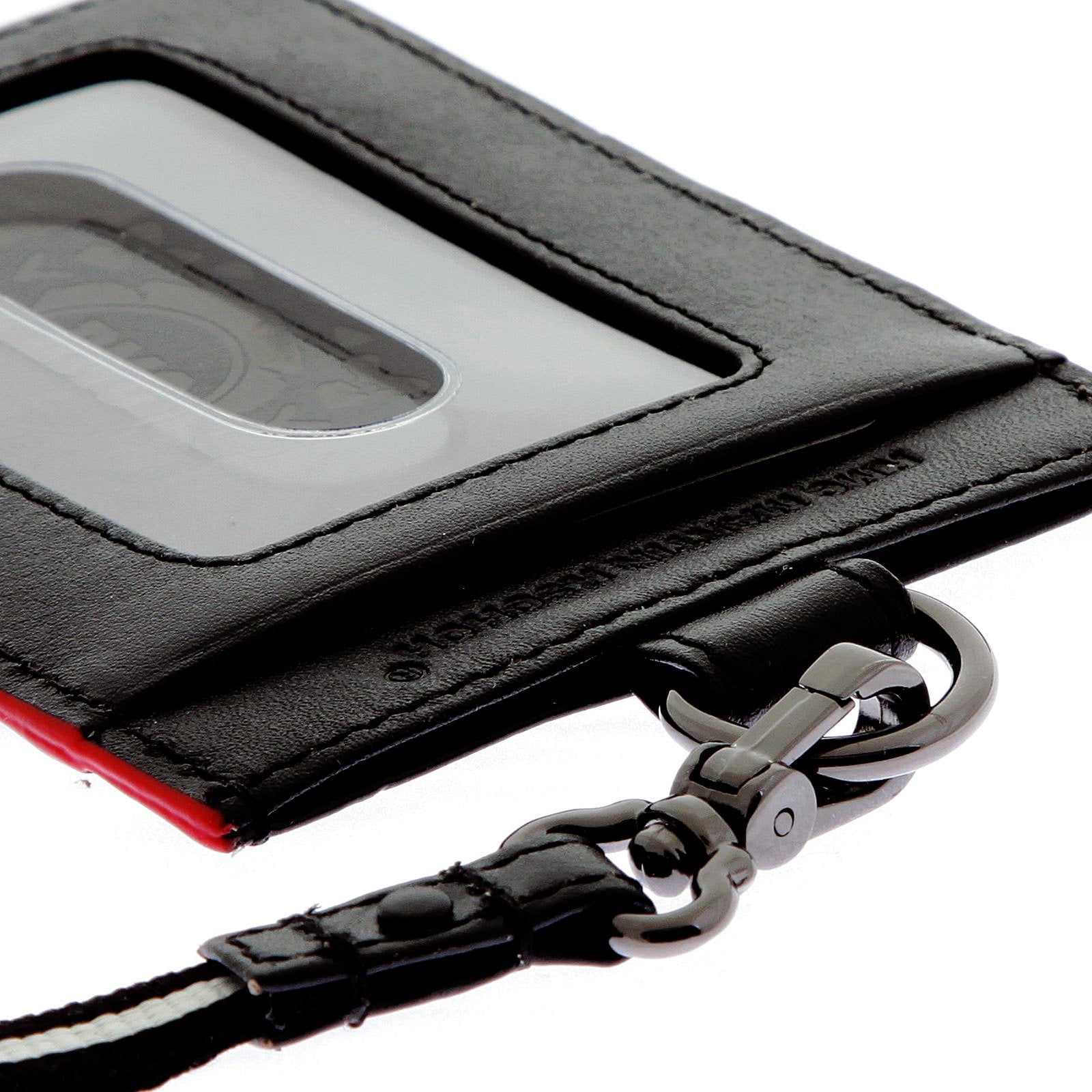 RMC JEANS MENS LEATHER CARD HOLDER IN BLACK WITH RED LEATHER TRIM REDM5517