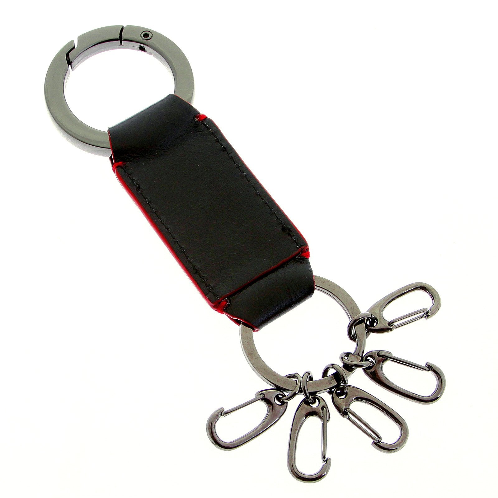 RMC JEANS BLACK LEATHER KEY HOLDER WITH RED LEATHER TRIM FOR MEN REDM5518