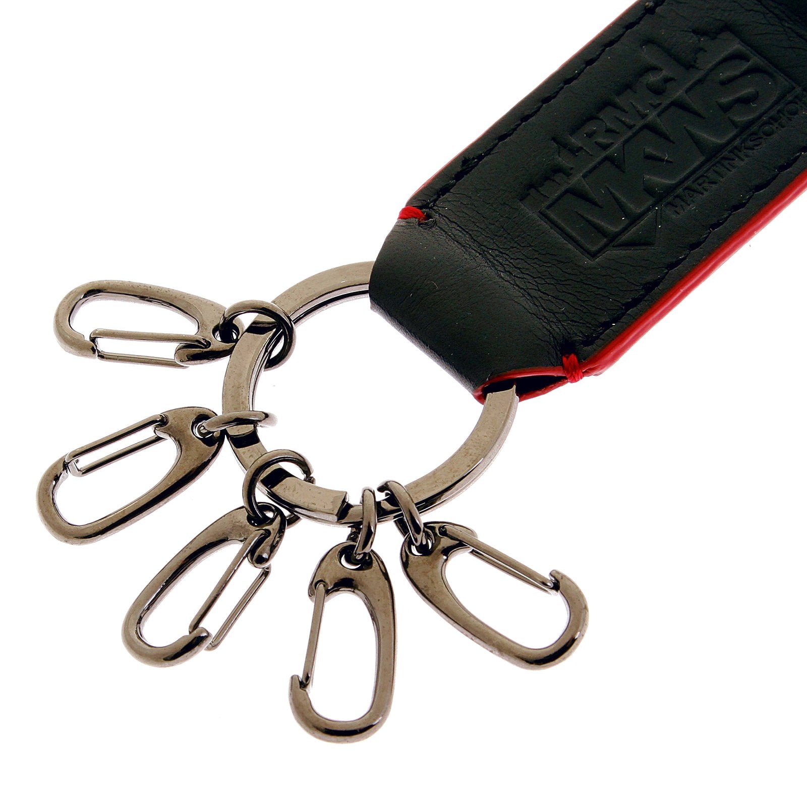 RMC JEANS BLACK LEATHER KEY HOLDER WITH RED LEATHER TRIM FOR MEN REDM5518