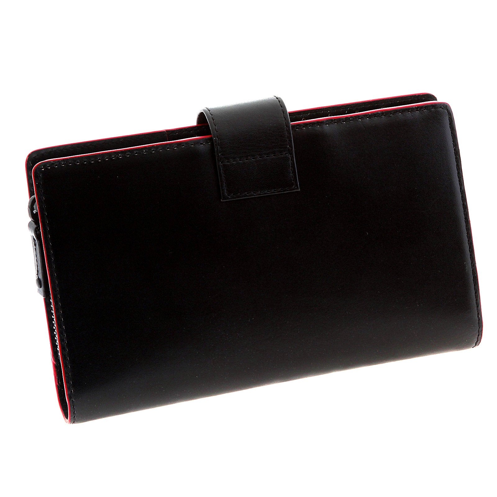 RMC JEANS UNISEX LEATHER LARGE TRAVEL BLACK WALLET WITH RED LEATHER TRIM REDM5521