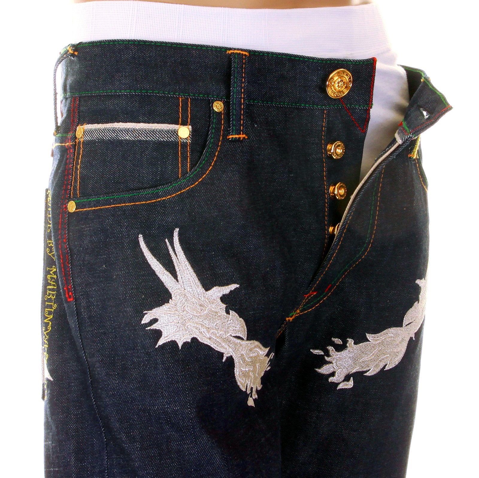 YOROPIKO LIMITED EDITION HUNGRY DRAGON 574 SILVER RAW SELVEDGE DENIM JEANS YORO2879