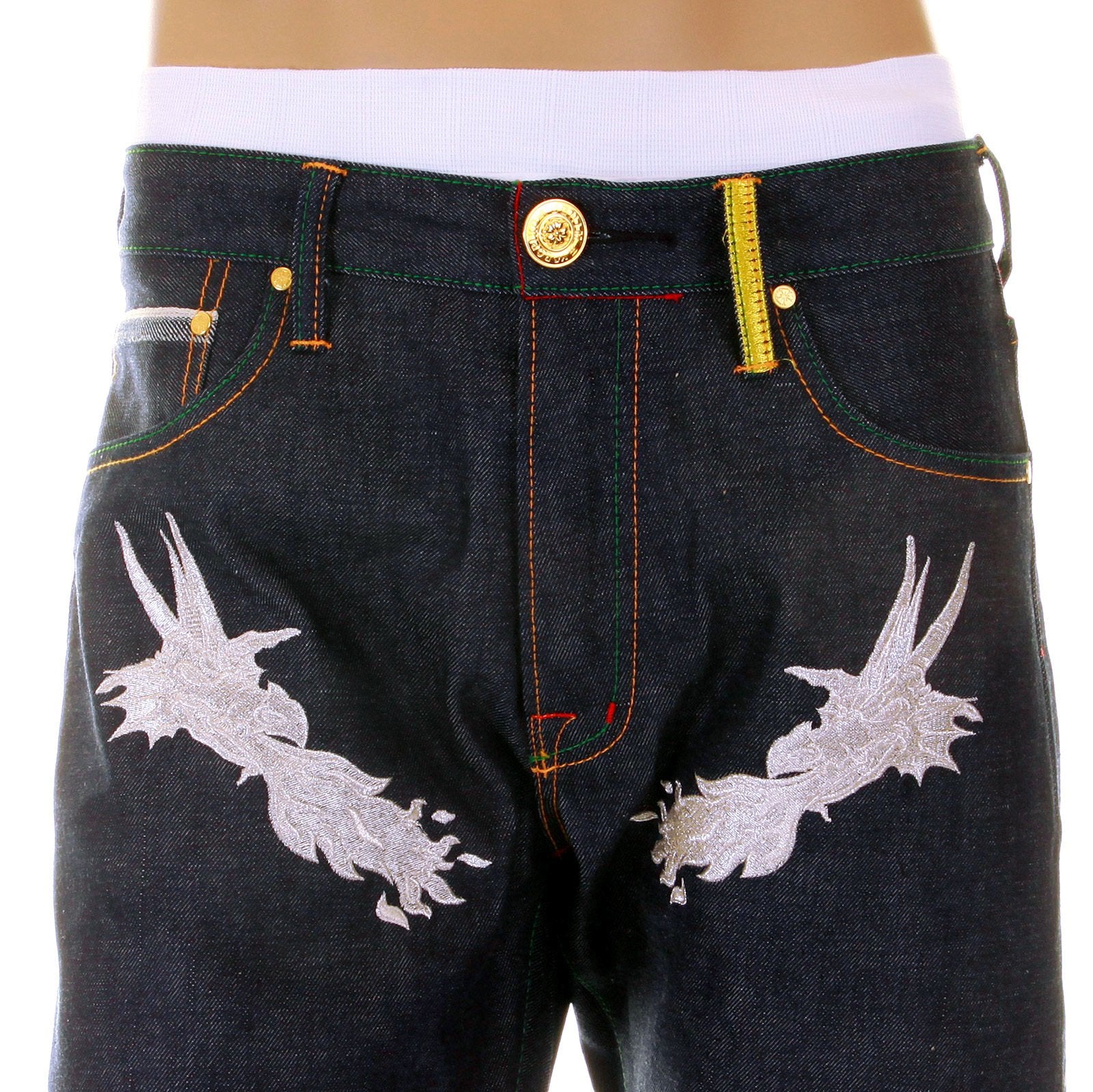 YOROPIKO LIMITED EDITION HUNGRY DRAGON 574 SILVER RAW SELVEDGE DENIM JEANS YORO2879