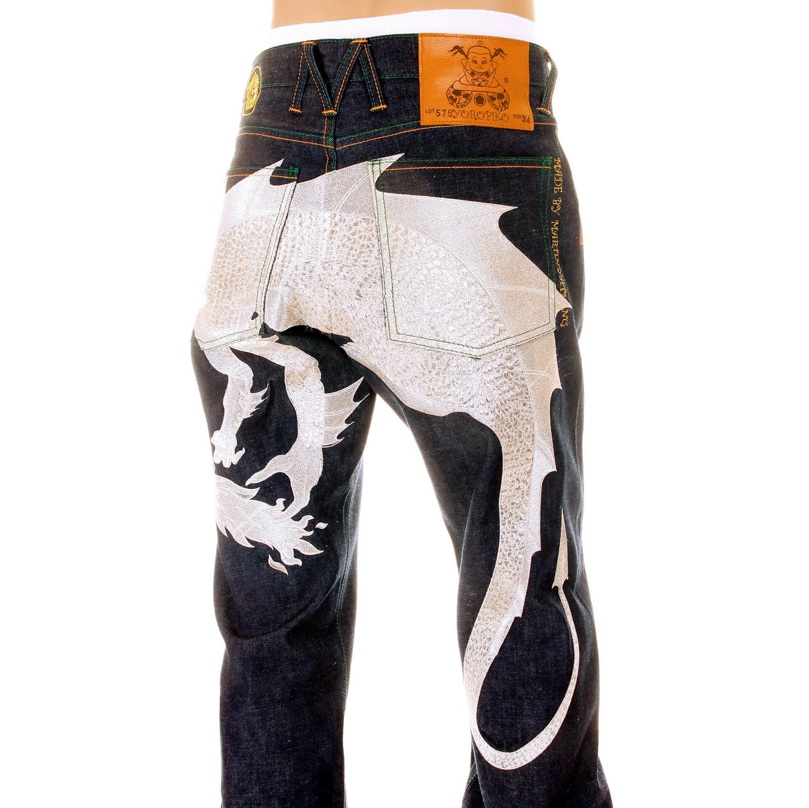 YOROPIKO LIMITED EDITION HUNGRY DRAGON 574 SILVER RAW SELVEDGE DENIM JEANS YORO2879