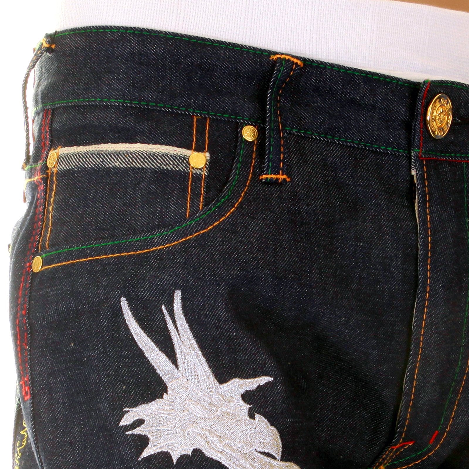 YOROPIKO LIMITED EDITION HUNGRY DRAGON 574 SILVER RAW SELVEDGE DENIM JEANS YORO2879