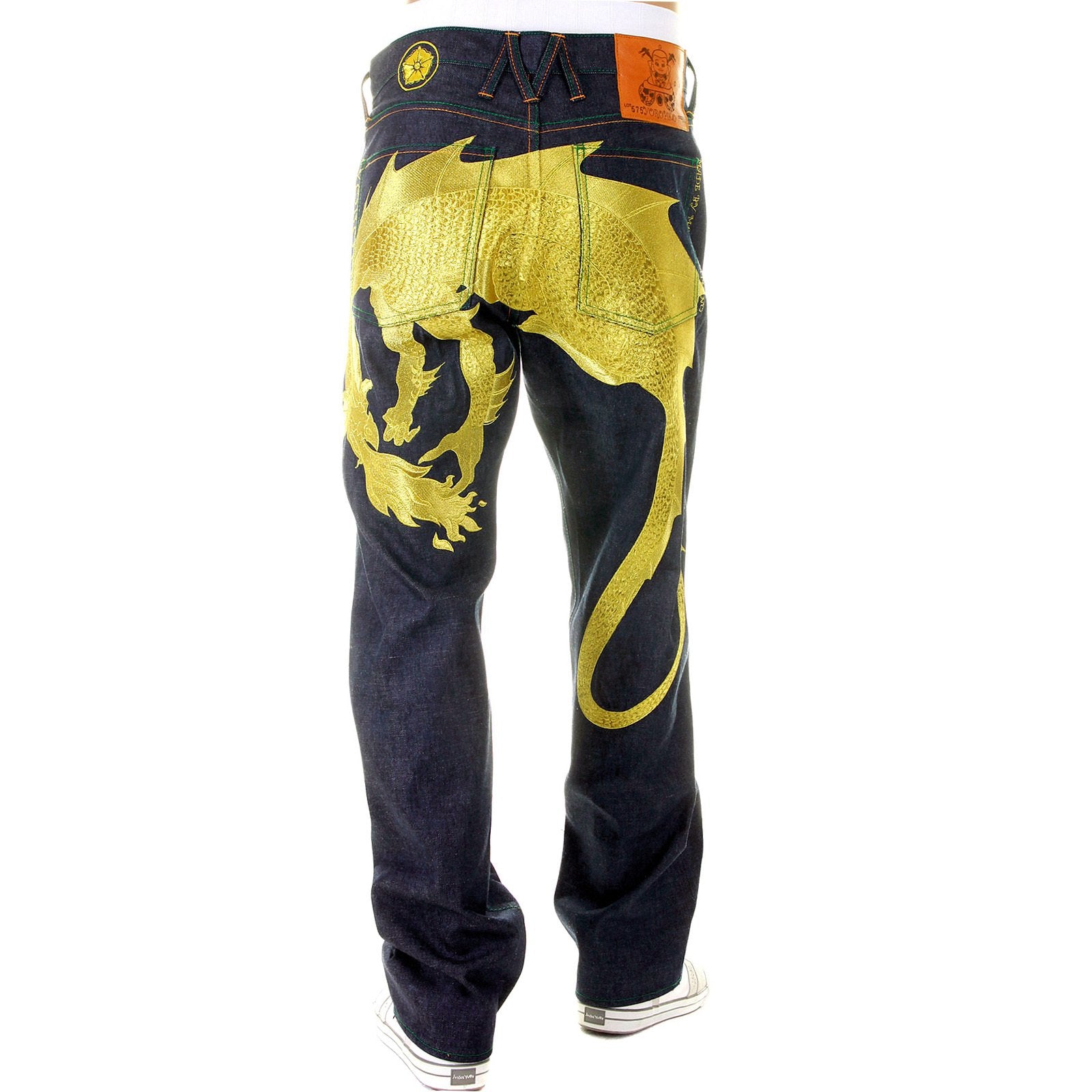 YOROPIKO HUNGRY DRAGON 574 SUPER EXCLUSIVE SELVEDGE DENIM JEANS WITH GOLD EMBROIDERY YORO2878