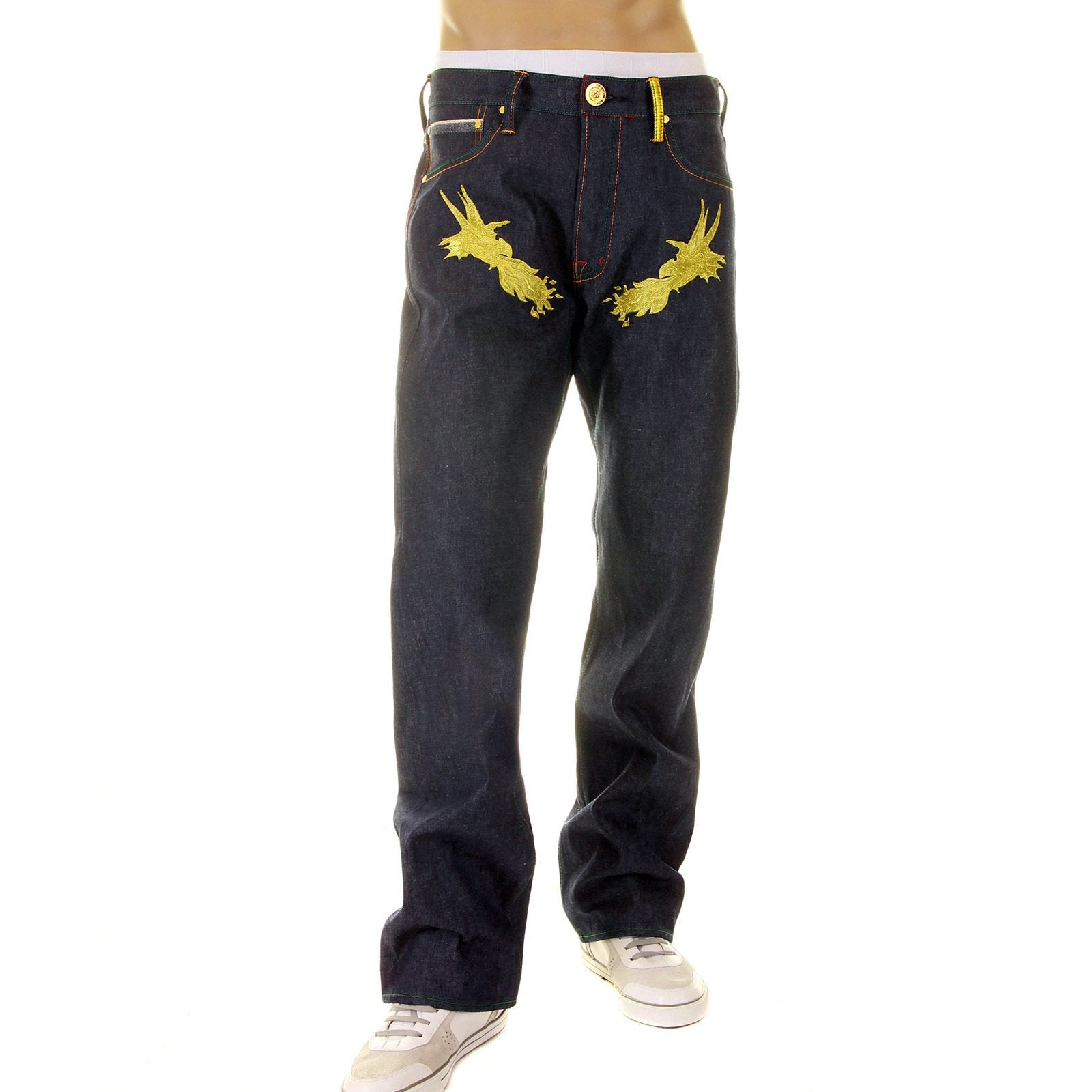YOROPIKO HUNGRY DRAGON 574 SUPER EXCLUSIVE SELVEDGE DENIM JEANS WITH GOLD EMBROIDERY YORO2878