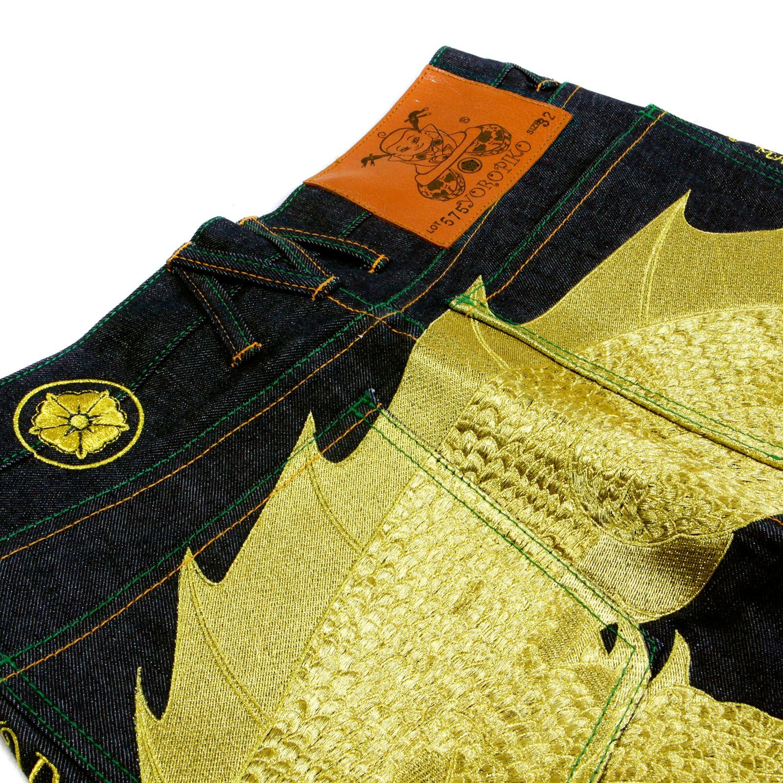 YOROPIKO HUNGRY DRAGON 574 SUPER EXCLUSIVE SELVEDGE DENIM JEANS WITH GOLD EMBROIDERY YORO2878
