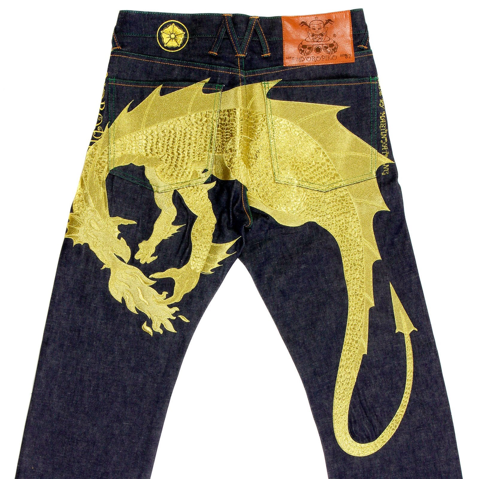 YOROPIKO HUNGRY DRAGON 574 SUPER EXCLUSIVE SELVEDGE DENIM JEANS WITH GOLD EMBROIDERY YORO2878