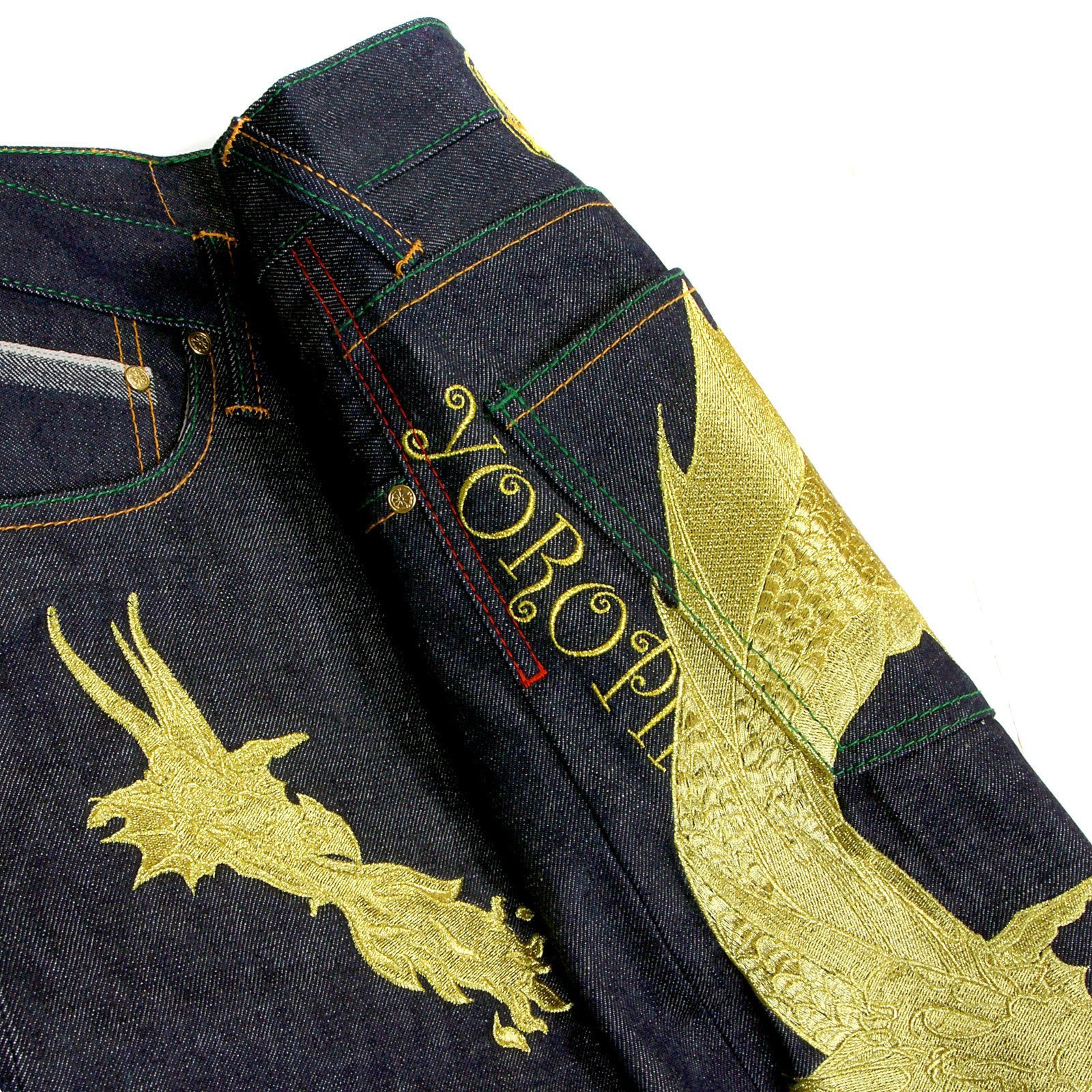 YOROPIKO HUNGRY DRAGON 574 SUPER EXCLUSIVE SELVEDGE DENIM JEANS WITH GOLD EMBROIDERY YORO2878