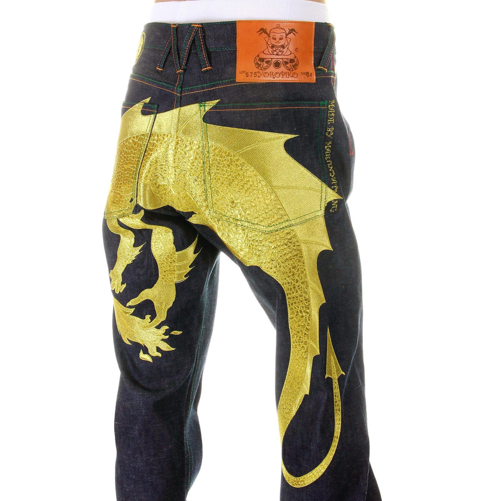 YOROPIKO HUNGRY DRAGON 574 SUPER EXCLUSIVE SELVEDGE DENIM JEANS WITH GOLD EMBROIDERY YORO2878