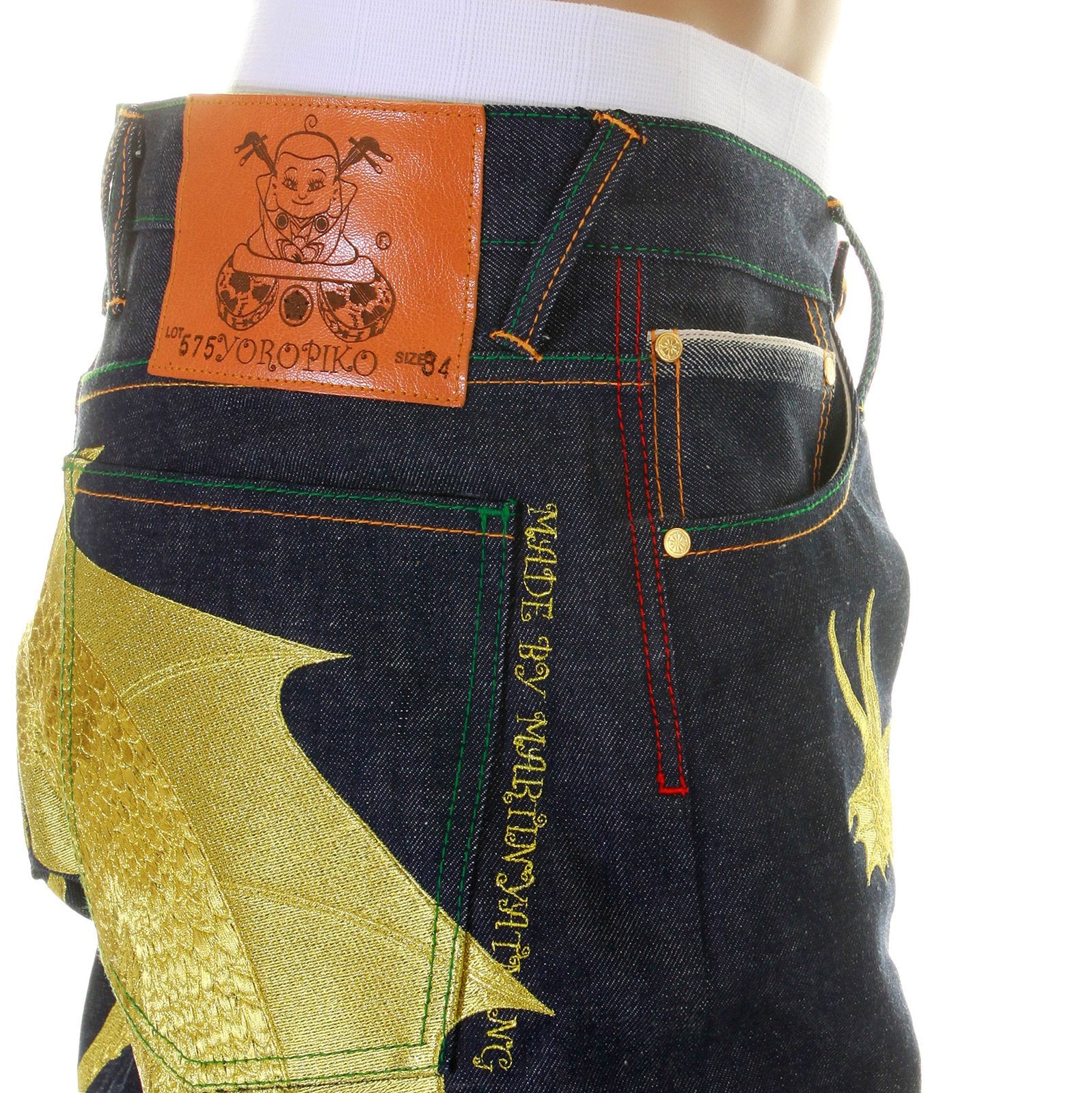 YOROPIKO HUNGRY DRAGON 574 SUPER EXCLUSIVE SELVEDGE DENIM JEANS WITH GOLD EMBROIDERY YORO2878