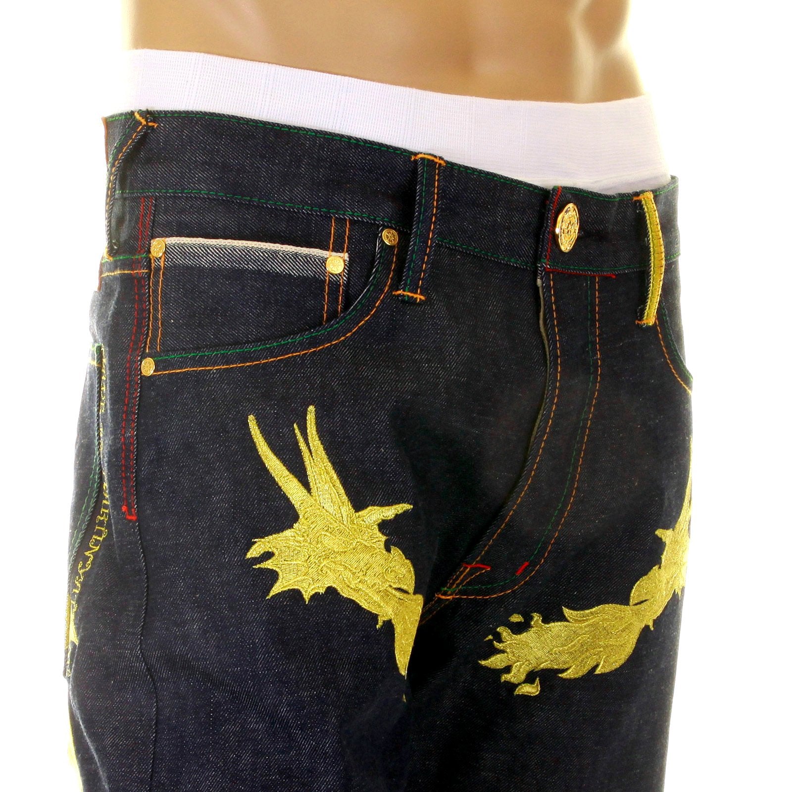 YOROPIKO HUNGRY DRAGON 574 SUPER EXCLUSIVE SELVEDGE DENIM JEANS WITH GOLD EMBROIDERY YORO2878