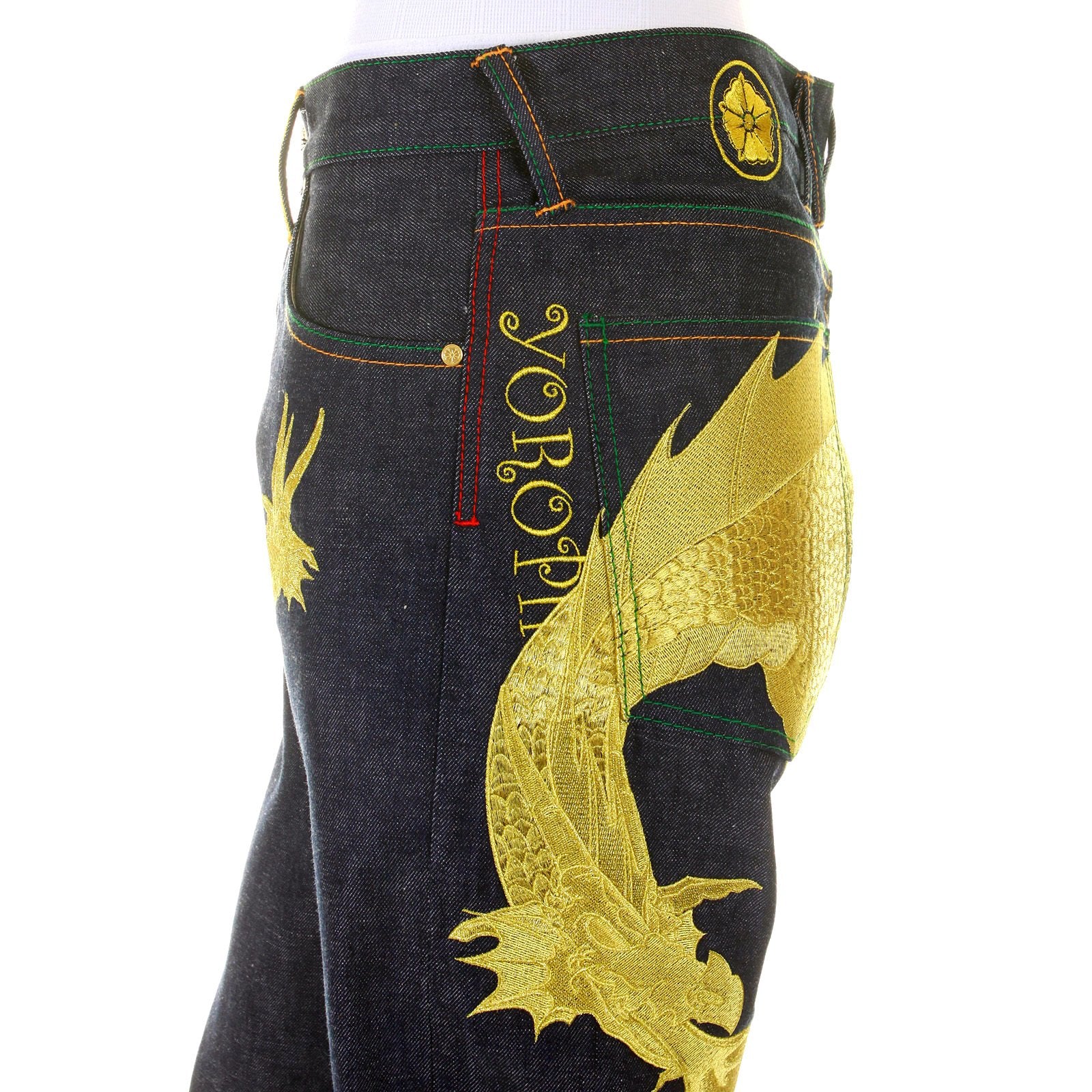 YOROPIKO HUNGRY DRAGON 574 SUPER EXCLUSIVE SELVEDGE DENIM JEANS WITH GOLD EMBROIDERY YORO2878