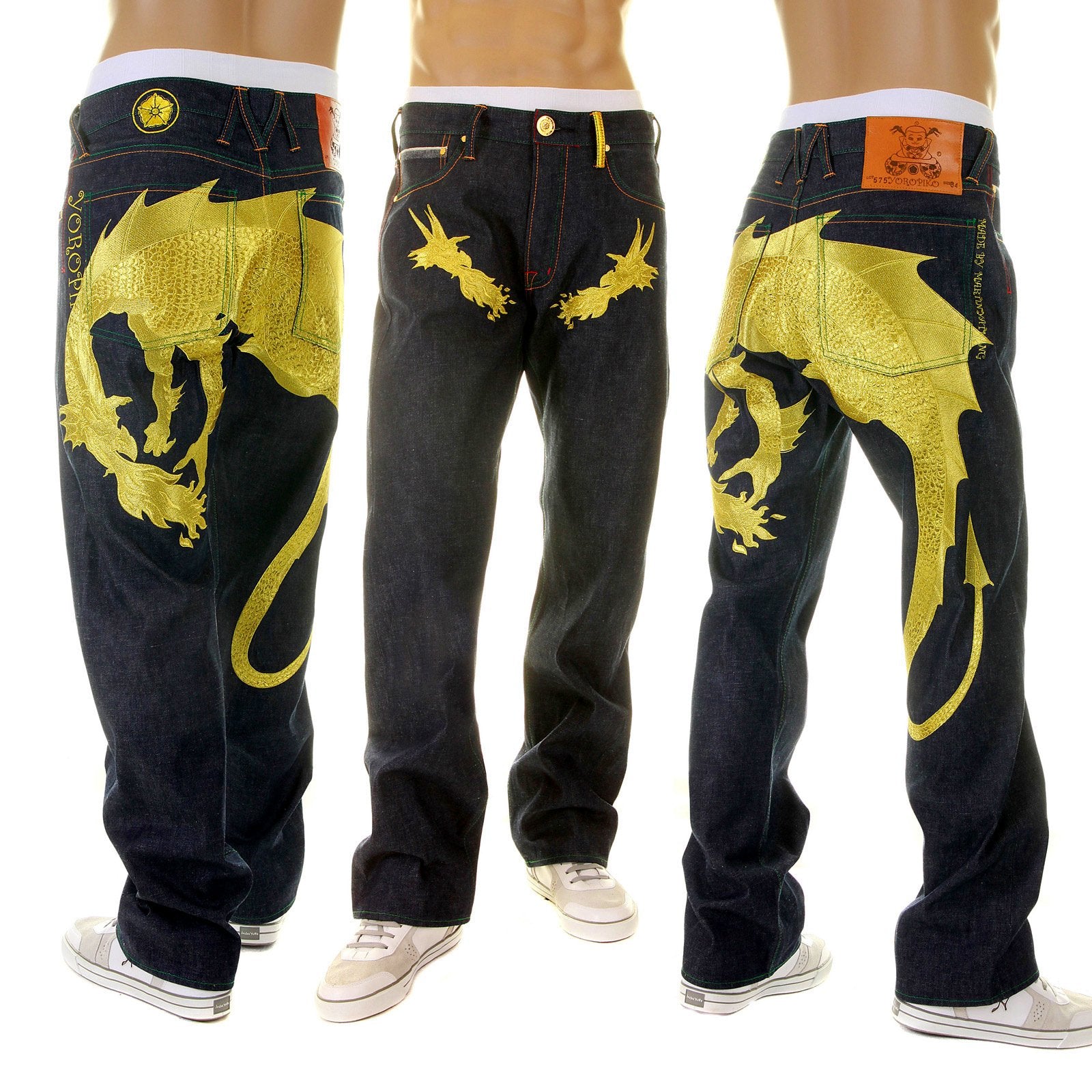 YOROPIKO HUNGRY DRAGON 574 SUPER EXCLUSIVE SELVEDGE DENIM JEANS WITH GOLD EMBROIDERY YORO2878