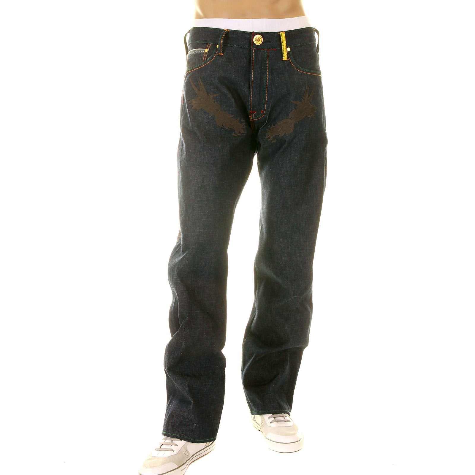 YOROPIKO LIMITED EDITION BLACK HUNGRY DRAGON 574 VINTAGE CUT RAW SELVEDGE DENIM JEANS YORO2880