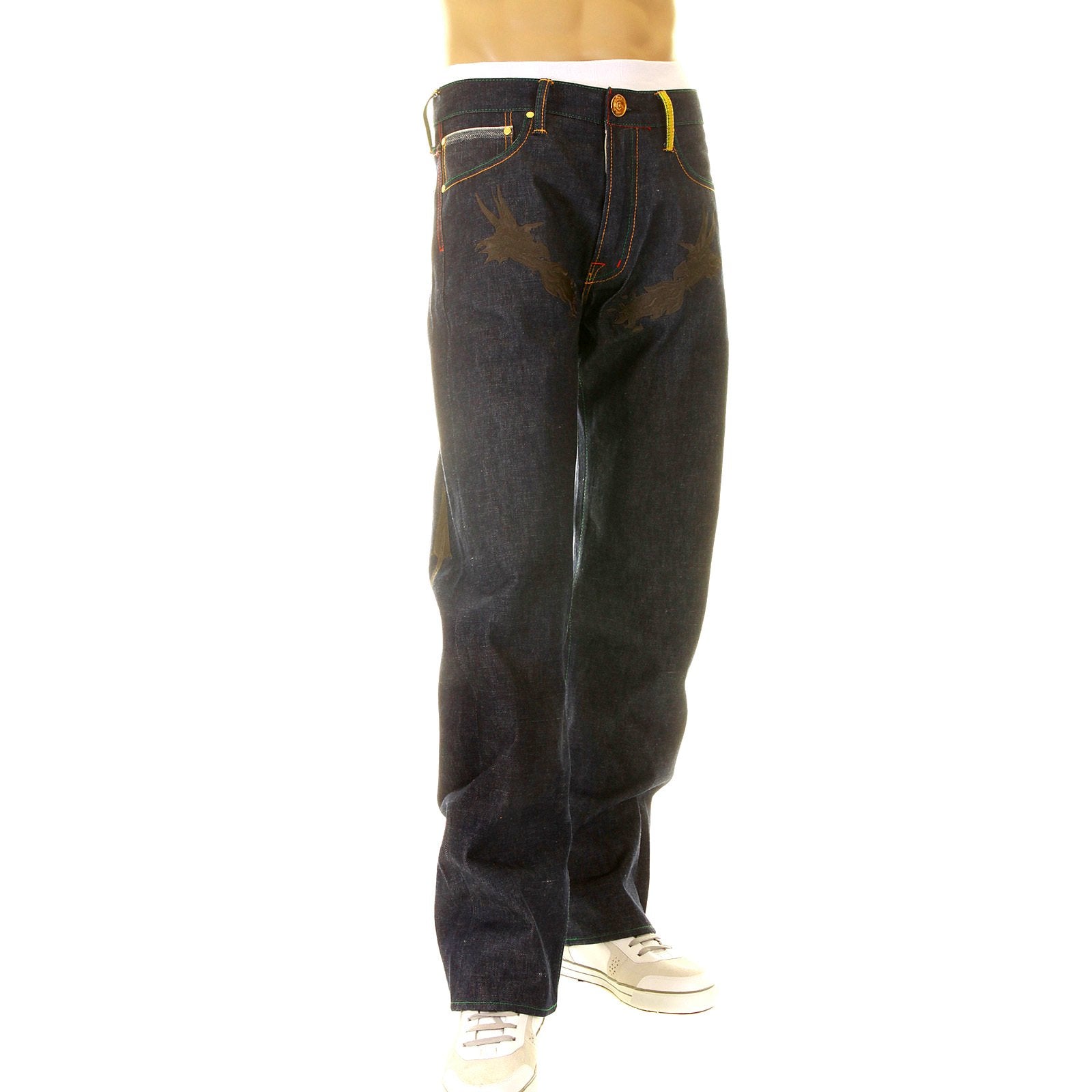 YOROPIKO LIMITED EDITION BLACK HUNGRY DRAGON 574 VINTAGE CUT RAW SELVEDGE DENIM JEANS YORO2880