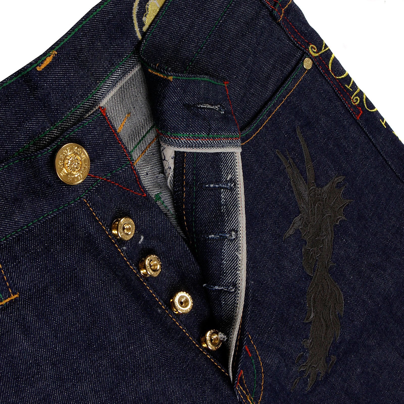 YOROPIKO LIMITED EDITION BLACK HUNGRY DRAGON 574 VINTAGE CUT RAW SELVEDGE DENIM JEANS YORO2880