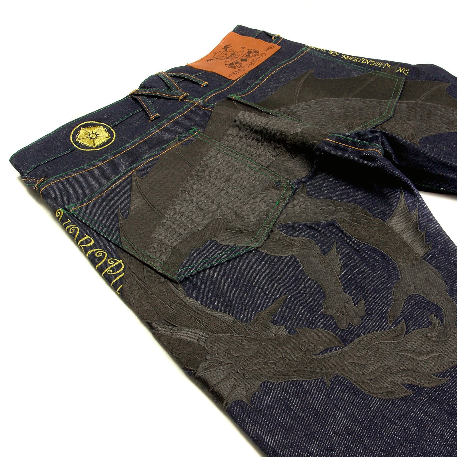YOROPIKO LIMITED EDITION BLACK HUNGRY DRAGON 574 VINTAGE CUT RAW SELVEDGE DENIM JEANS YORO2880