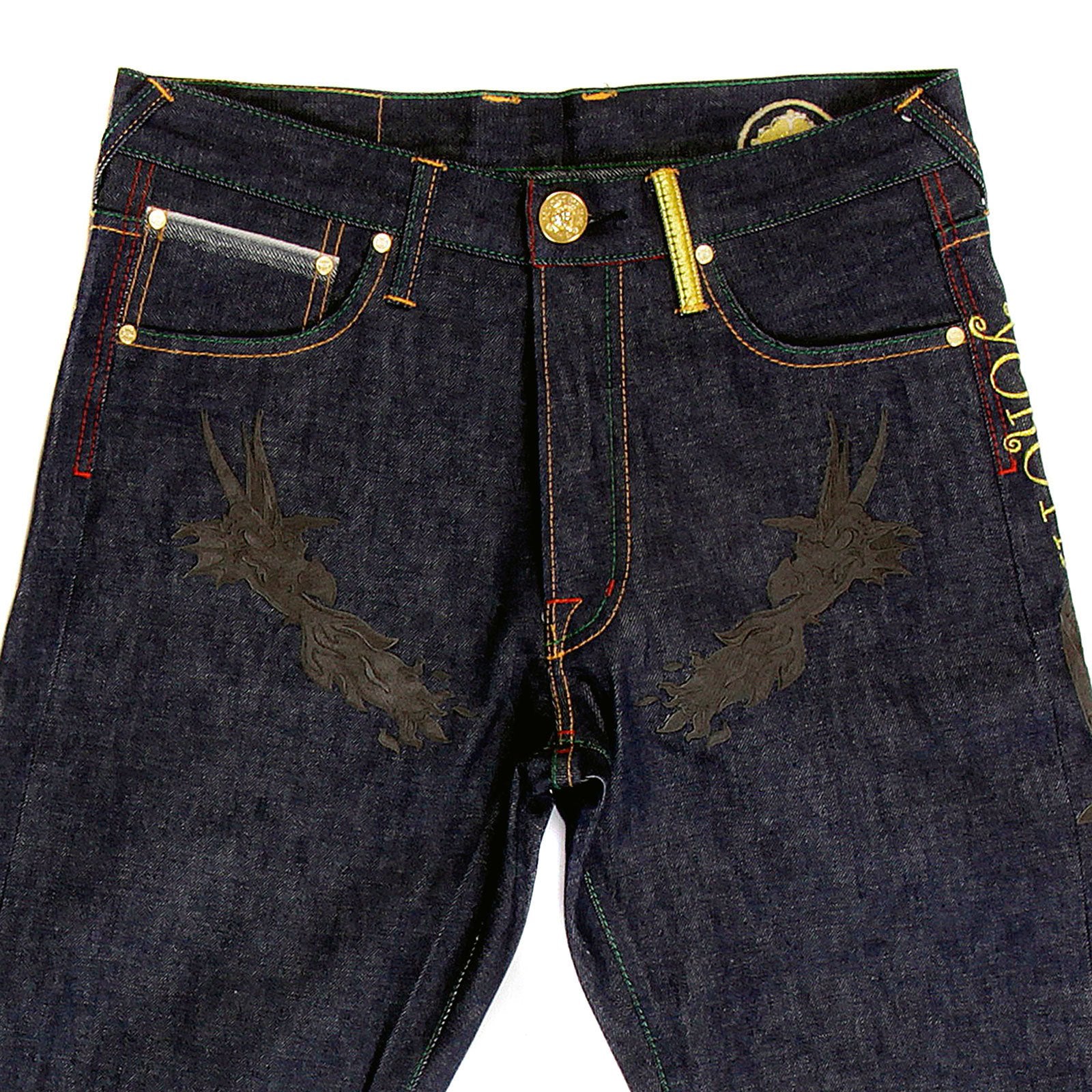 YOROPIKO LIMITED EDITION BLACK HUNGRY DRAGON 574 VINTAGE CUT RAW SELVEDGE DENIM JEANS YORO2880