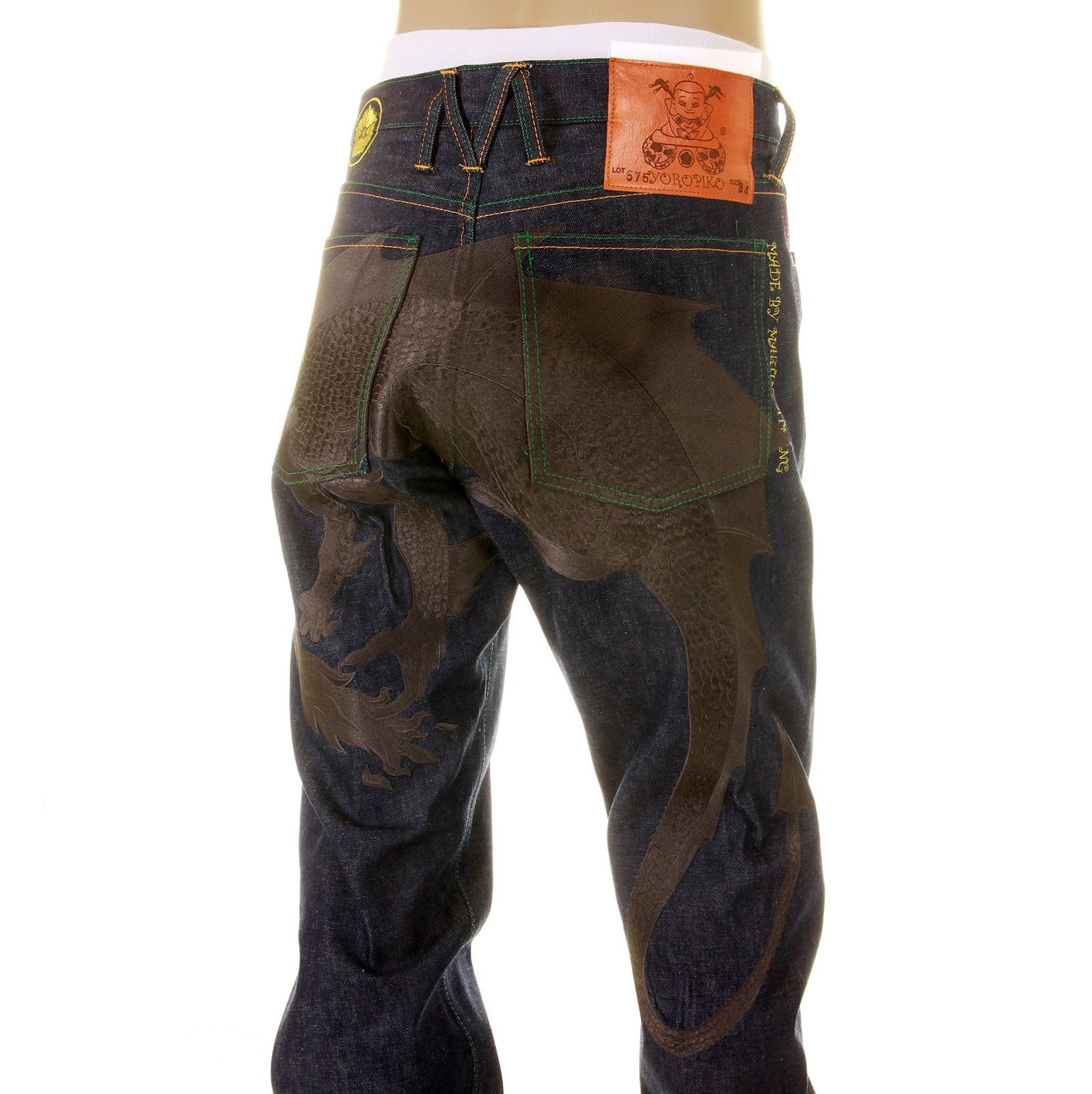 YOROPIKO LIMITED EDITION BLACK HUNGRY DRAGON 574 VINTAGE CUT RAW SELVEDGE DENIM JEANS YORO2880