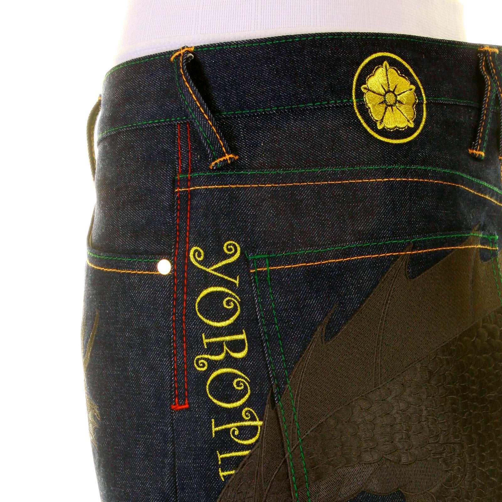 YOROPIKO LIMITED EDITION BLACK HUNGRY DRAGON 574 VINTAGE CUT RAW SELVEDGE DENIM JEANS YORO2880