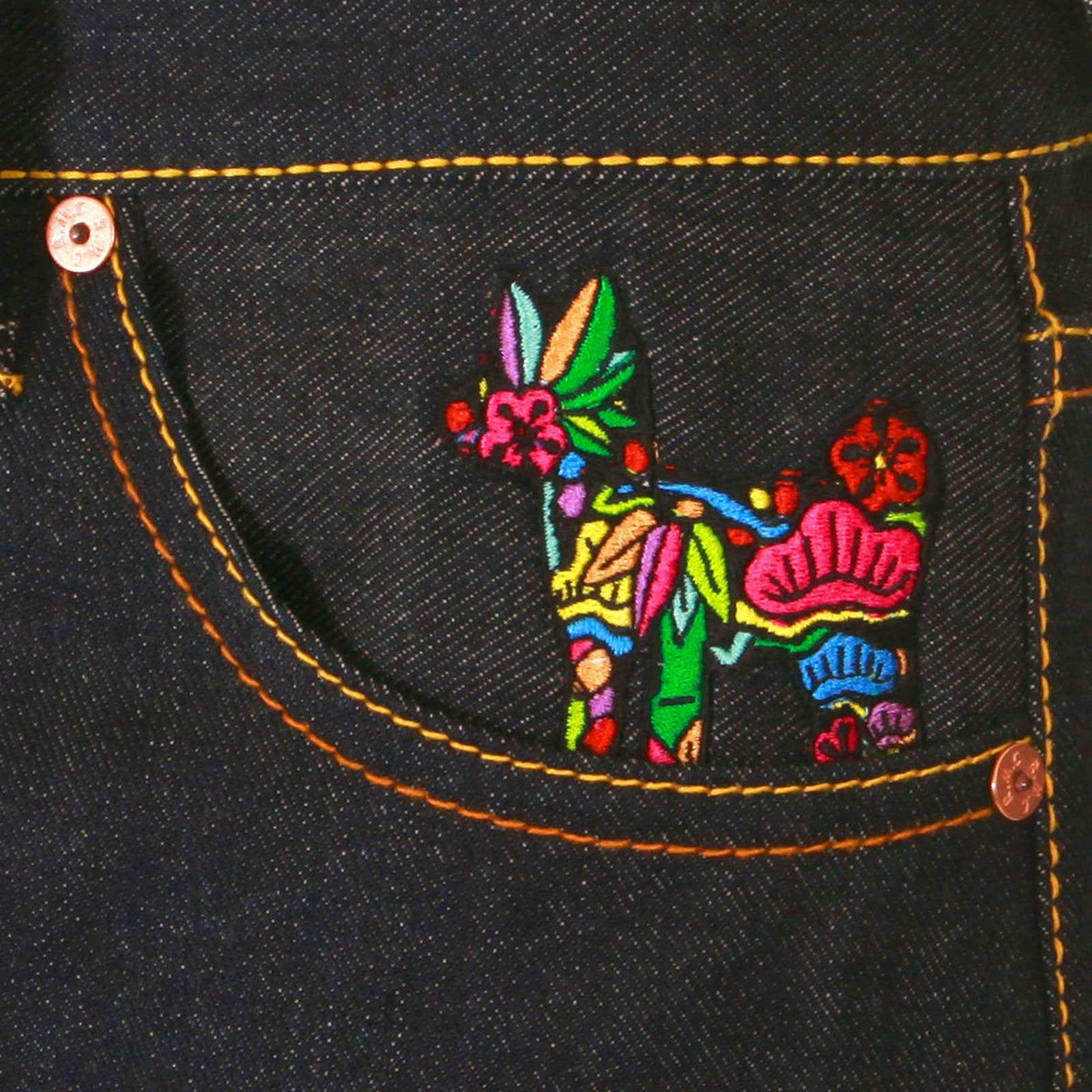 YOROPIKO LIMITED EDITION RAW SELVEDGE DENIM JEANS WITH HUNGRY DRAGON 574 SKY BLUE ROYAL BLUE PINK EMBROIDERY YORO5419