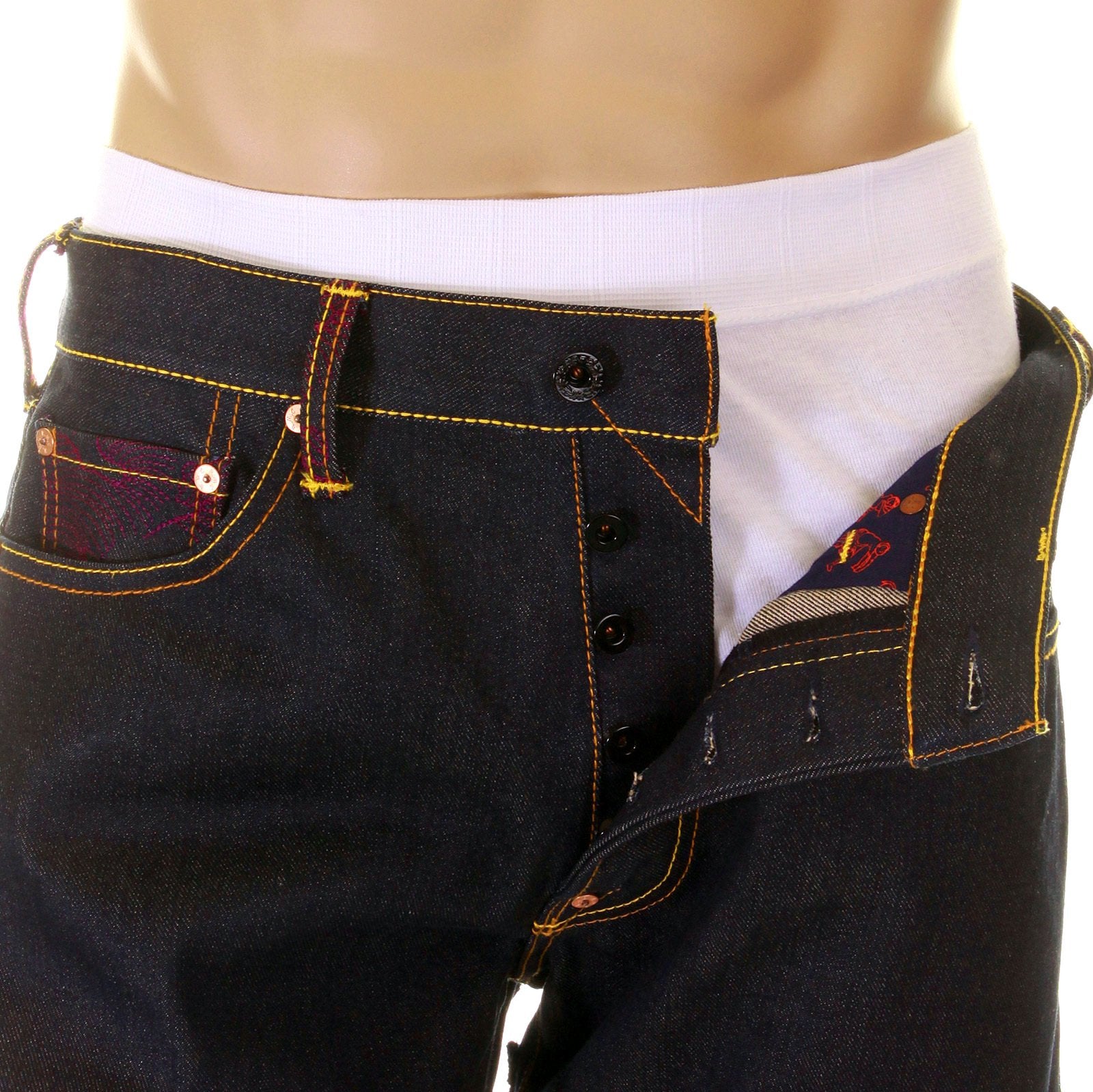 YOROPIKO LIMITED EDITION RAW SELVEDGE DENIM JEANS WITH HUNGRY DRAGON 574 SKY BLUE ROYAL BLUE PINK EMBROIDERY YORO5419