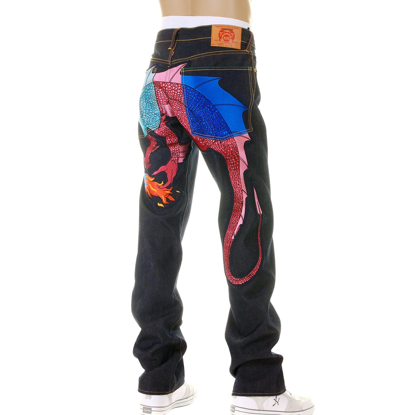 YOROPIKORAW SELVEDGE DENIM JEANS WITH HUNGRY DRAGON 574 SKY BLUE PINK ROYAL BLUE EMBROIDERY YORO5415