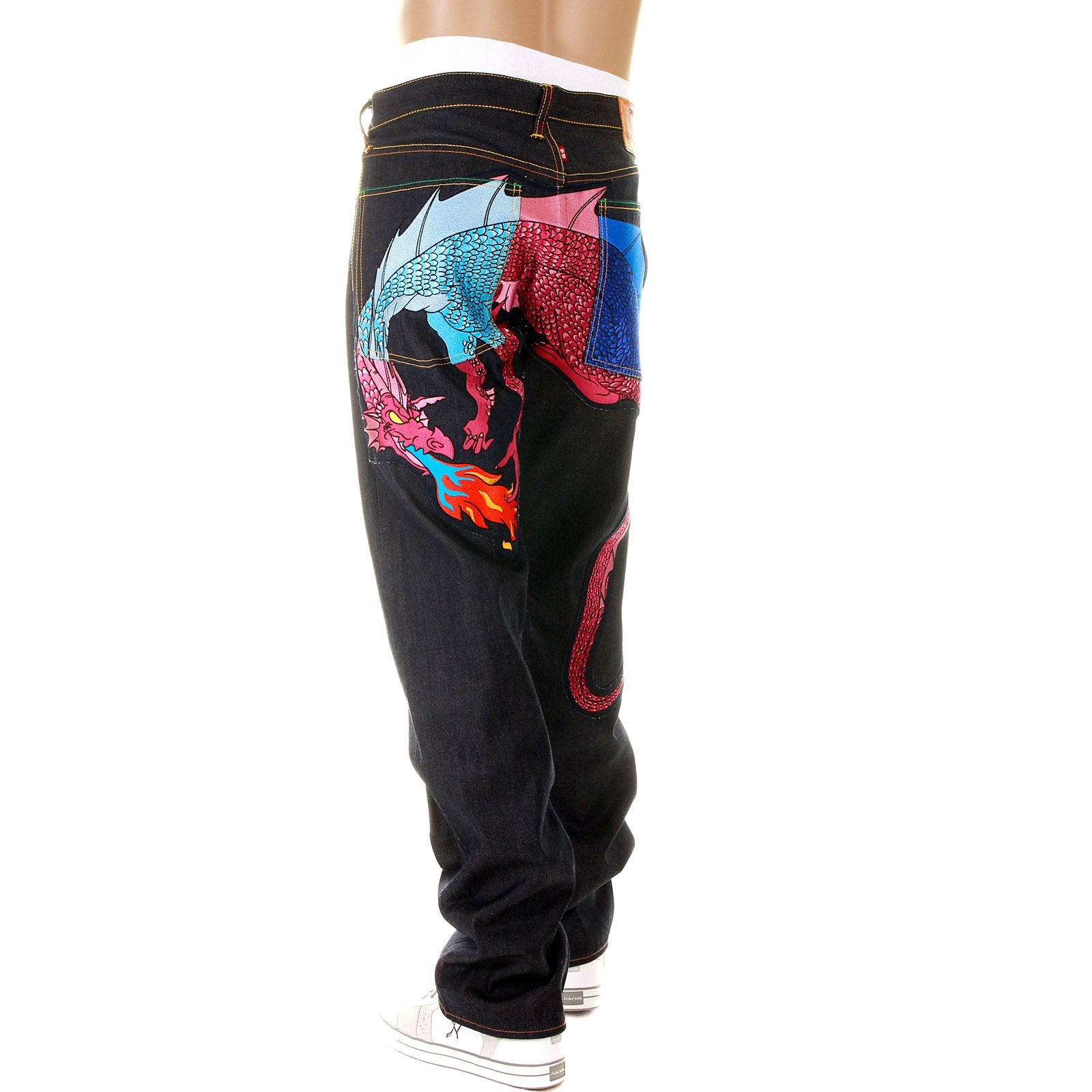 YOROPIKORAW SELVEDGE DENIM JEANS WITH HUNGRY DRAGON 574 SKY BLUE PINK ROYAL BLUE EMBROIDERY YORO5415