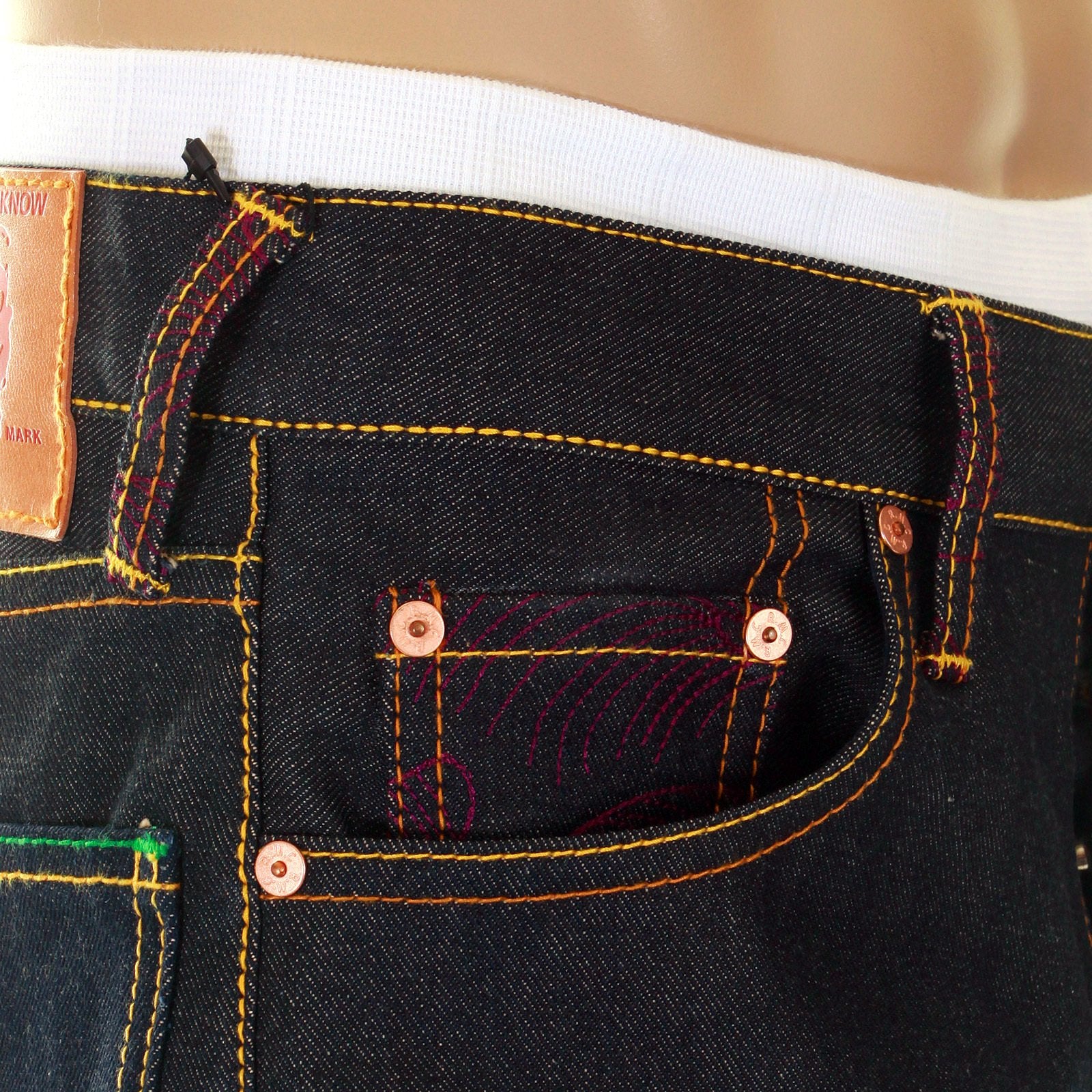 YOROPIKORAW SELVEDGE DENIM JEANS WITH HUNGRY DRAGON 574 SKY BLUE PINK ROYAL BLUE EMBROIDERY YORO5415