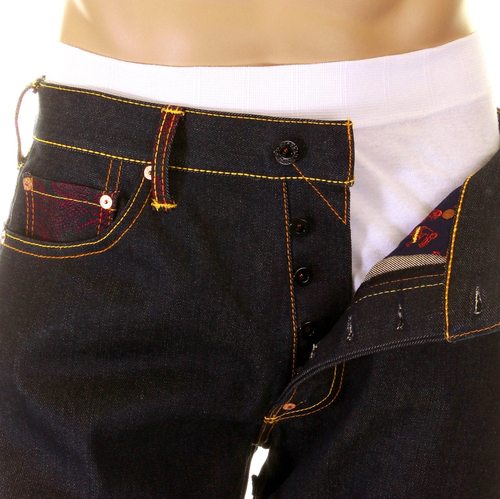 YOROPIKORAW SELVEDGE DENIM JEANS WITH HUNGRY DRAGON 574 SKY BLUE PINK ROYAL BLUE EMBROIDERY YORO5415