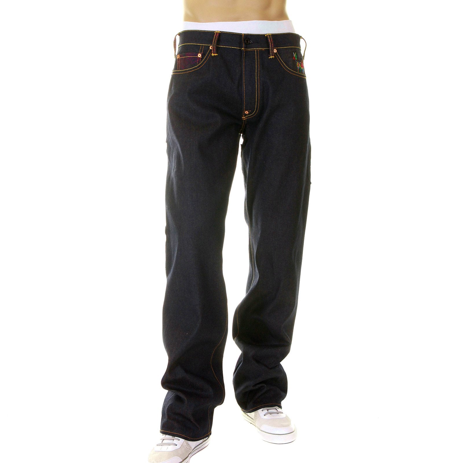 YOROPIKO VINTAGE CUT RAW SELVEDGE DENIM JEANS WITH HUNGRY DRAGON 574 ROYAL BLUE SKY BLUE PINK EMBROIDERY YORO5416