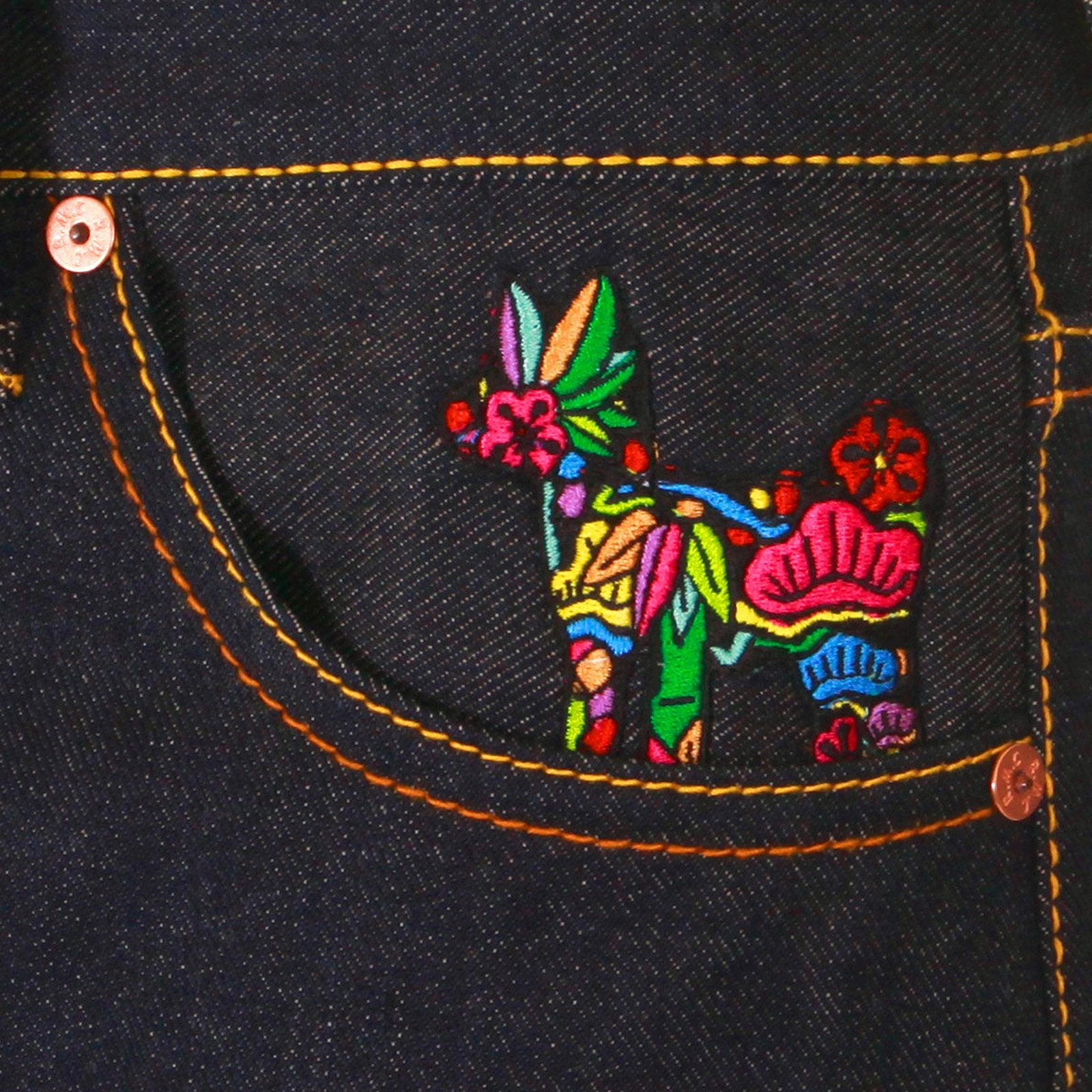 YOROPIKO VINTAGE CUT RAW SELVEDGE DENIM JEANS WITH HUNGRY DRAGON 574 ROYAL BLUE SKY BLUE PINK EMBROIDERY YORO5416