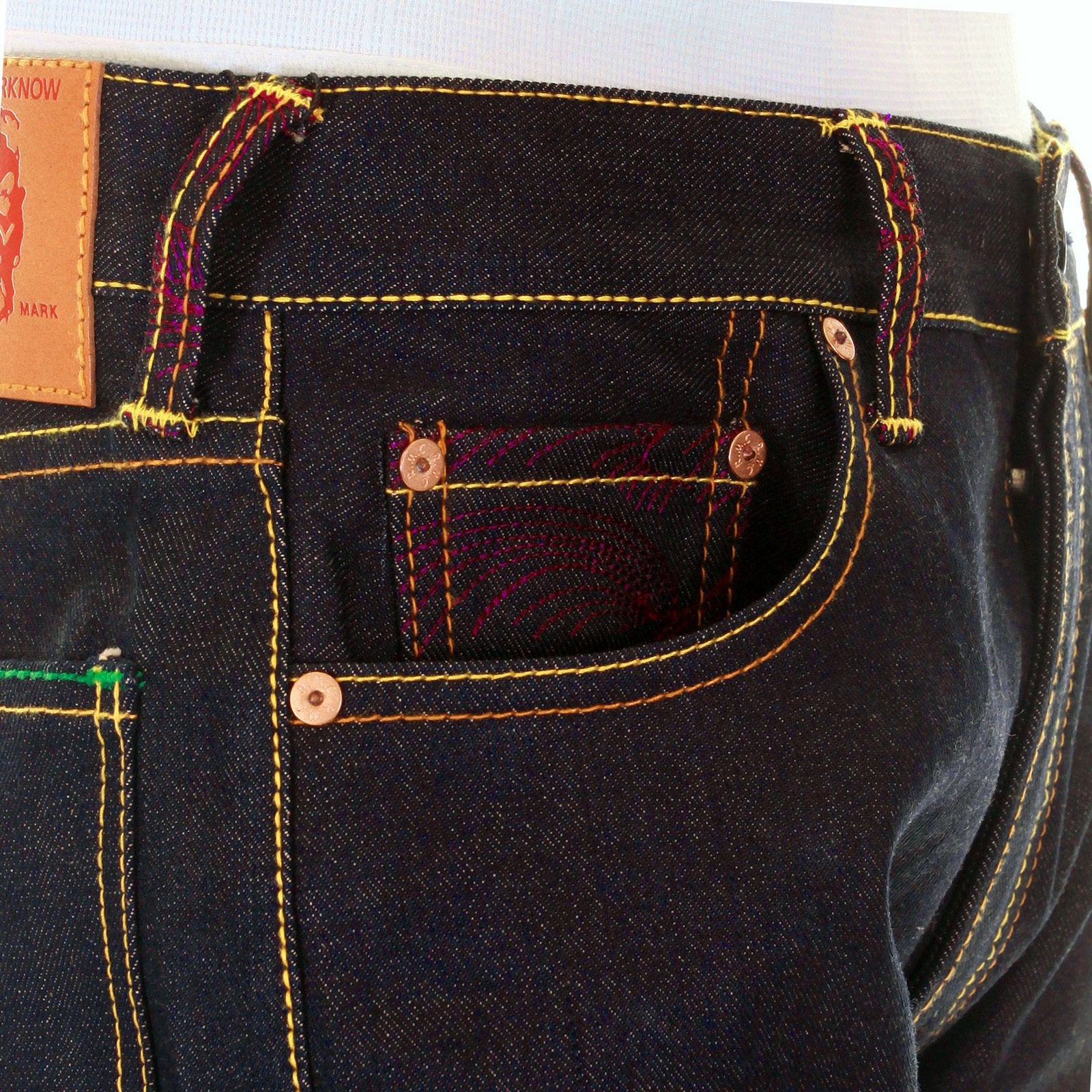 YOROPIKO VINTAGE CUT RAW SELVEDGE DENIM JEANS WITH HUNGRY DRAGON 574 ROYAL BLUE SKY BLUE PINK EMBROIDERY YORO5416