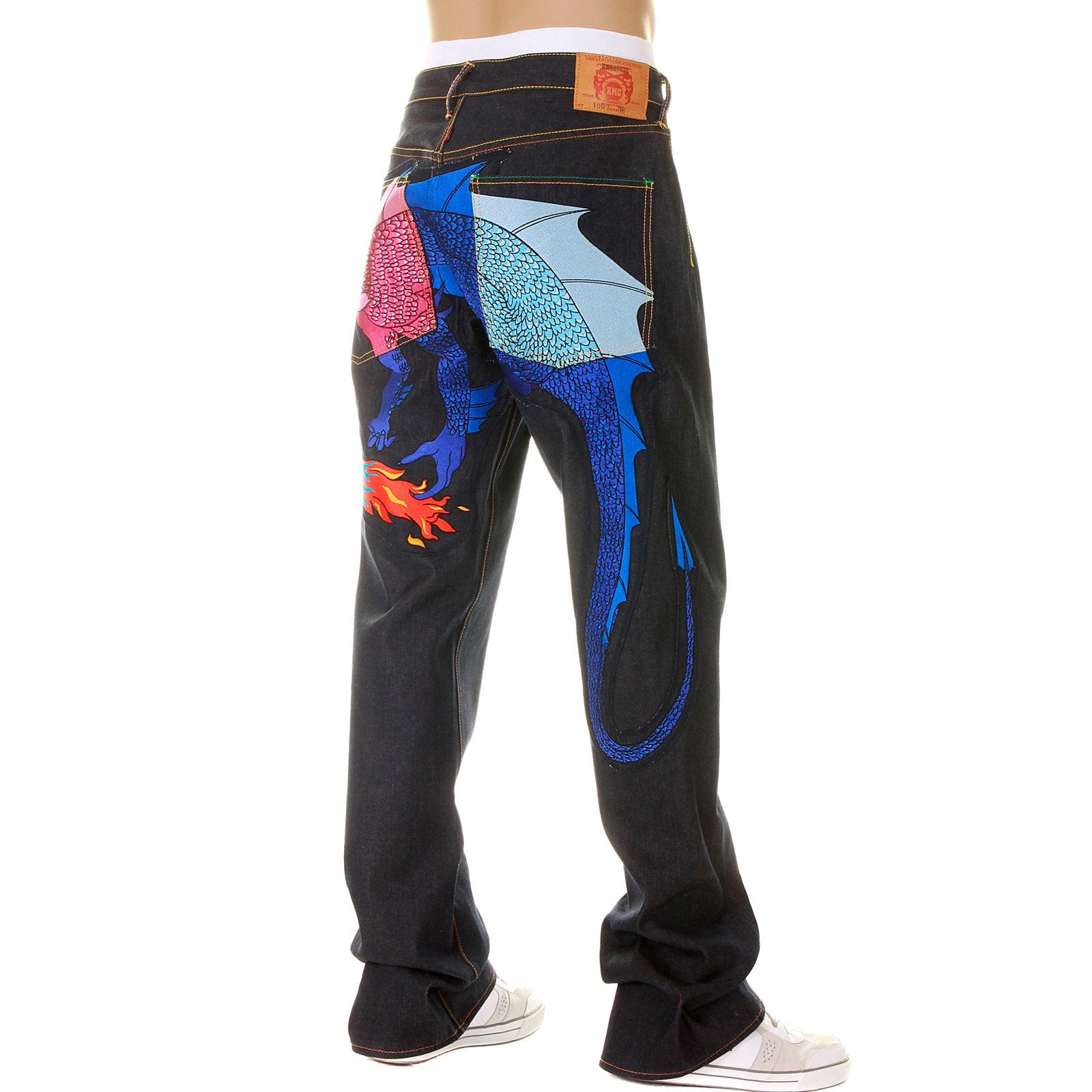 YOROPIKO LIMITED EDITION SELVEDGE DENIM JEANS WITH HUNGRY DRAGON 574 PINK ROYAL BLUE SKY BLUE EMBROIDERY YORO5418