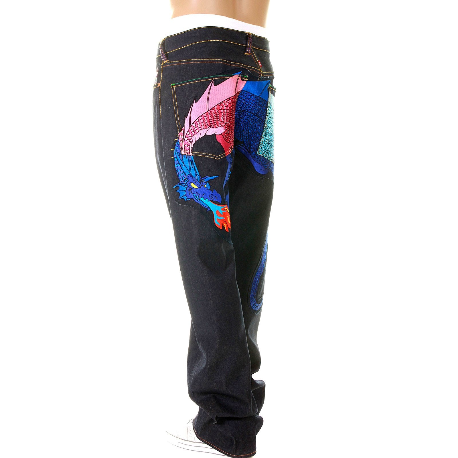 YOROPIKO LIMITED EDITION SELVEDGE DENIM JEANS WITH HUNGRY DRAGON 574 PINK ROYAL BLUE SKY BLUE EMBROIDERY YORO5418