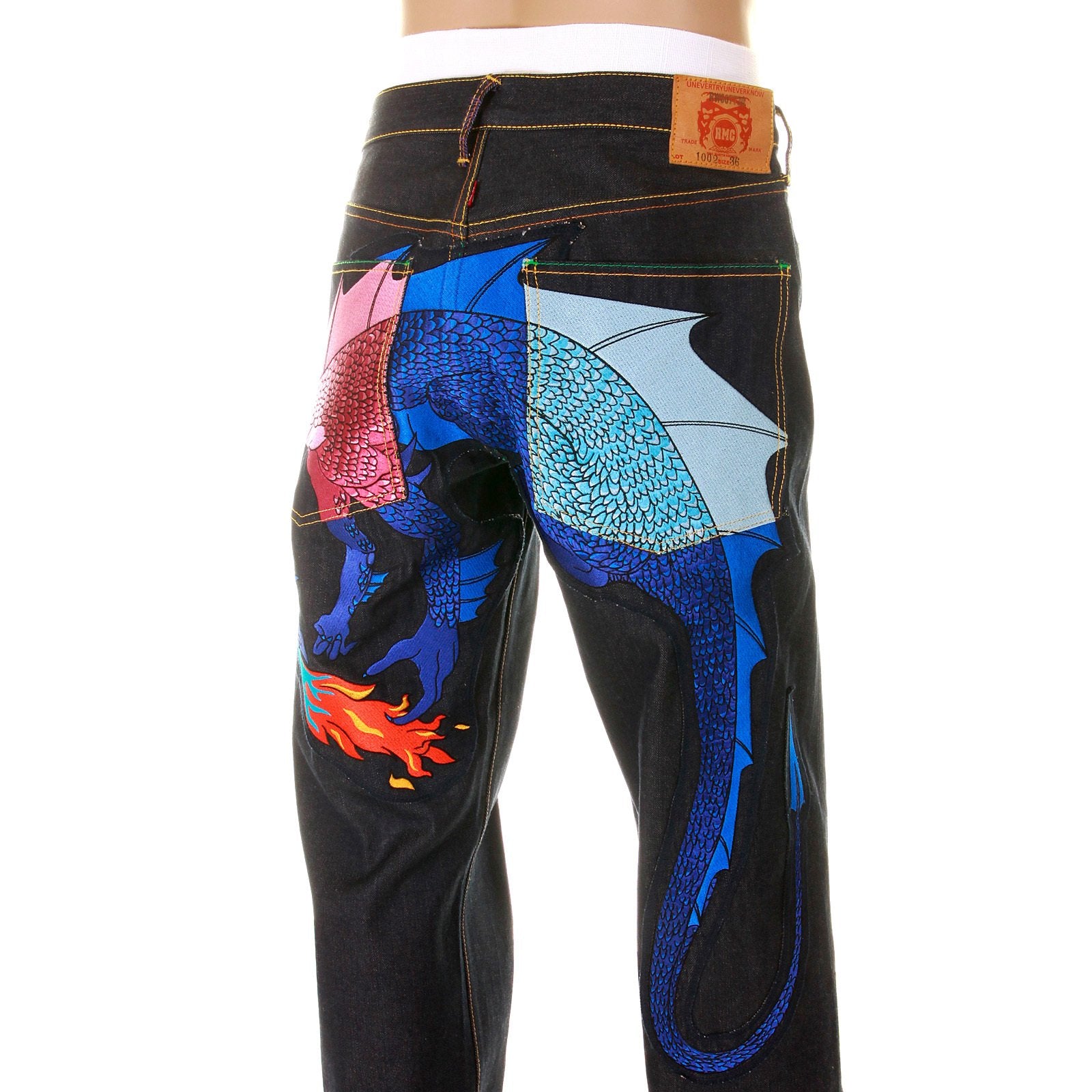 YOROPIKO LIMITED EDITION SELVEDGE DENIM JEANS WITH HUNGRY DRAGON 574 PINK ROYAL BLUE SKY BLUE EMBROIDERY YORO5418