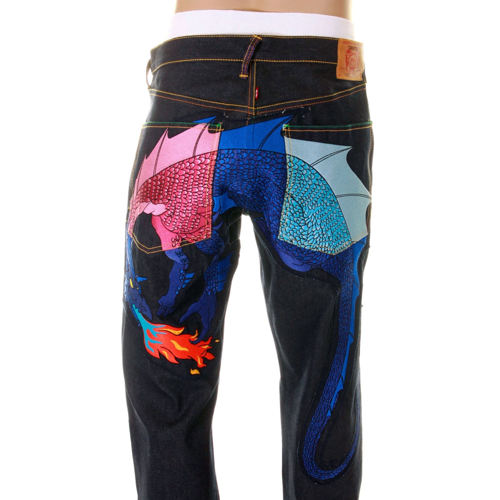 YOROPIKO LIMITED EDITION SELVEDGE DENIM JEANS WITH HUNGRY DRAGON 574 PINK ROYAL BLUE SKY BLUE EMBROIDERY YORO5418