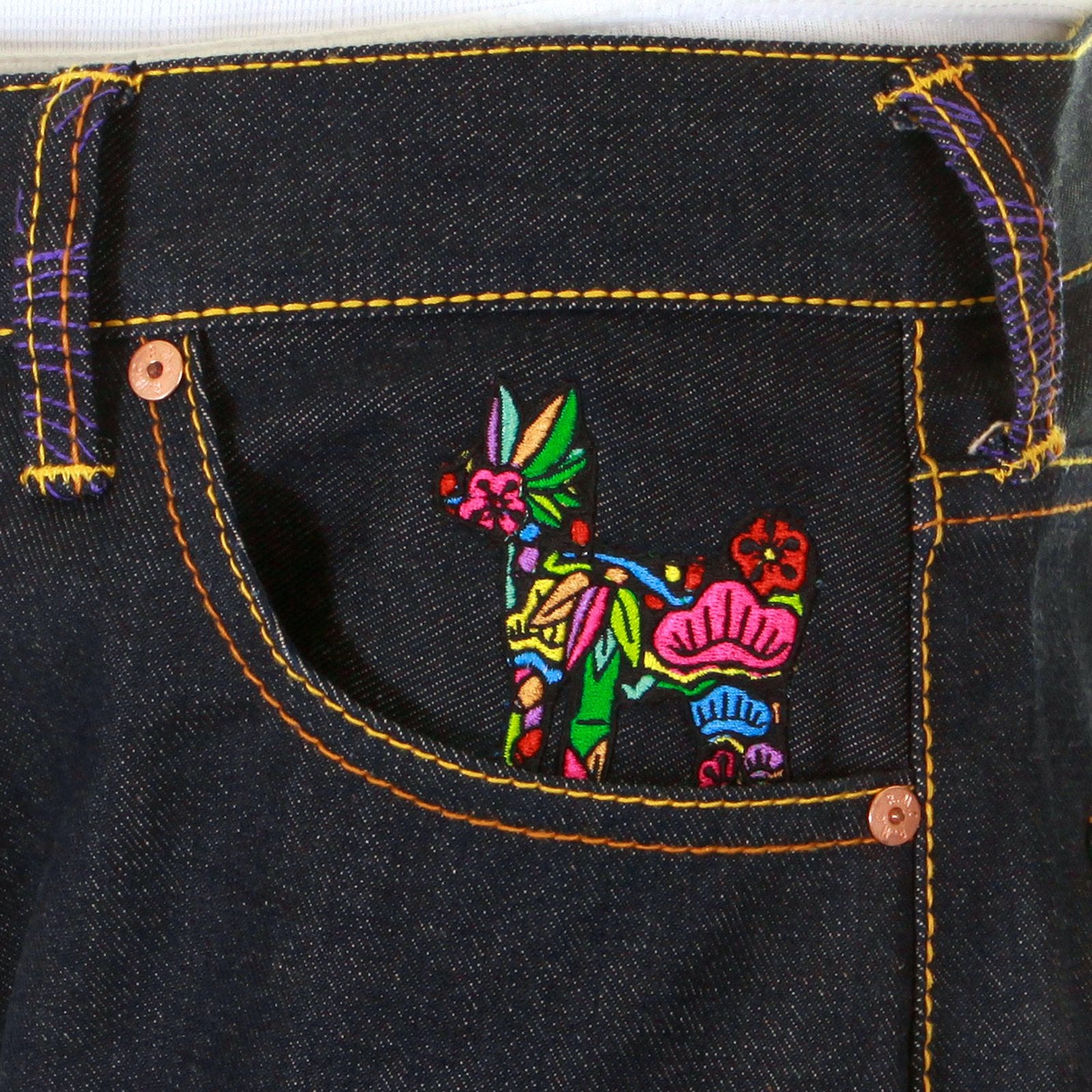 YOROPIKO LIMITED EDITION SELVEDGE DENIM JEANS WITH HUNGRY DRAGON 574 PINK ROYAL BLUE SKY BLUE EMBROIDERY YORO5418