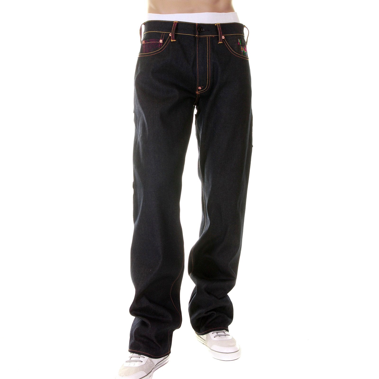 YOROPIKO LIMITED EDITION RAW SELVEDGE DENIM JEANS WITH HUNGRY DRAGON 574 ROYAL BLUE PINK SKY BLUE EMBROIDERY YORO5417