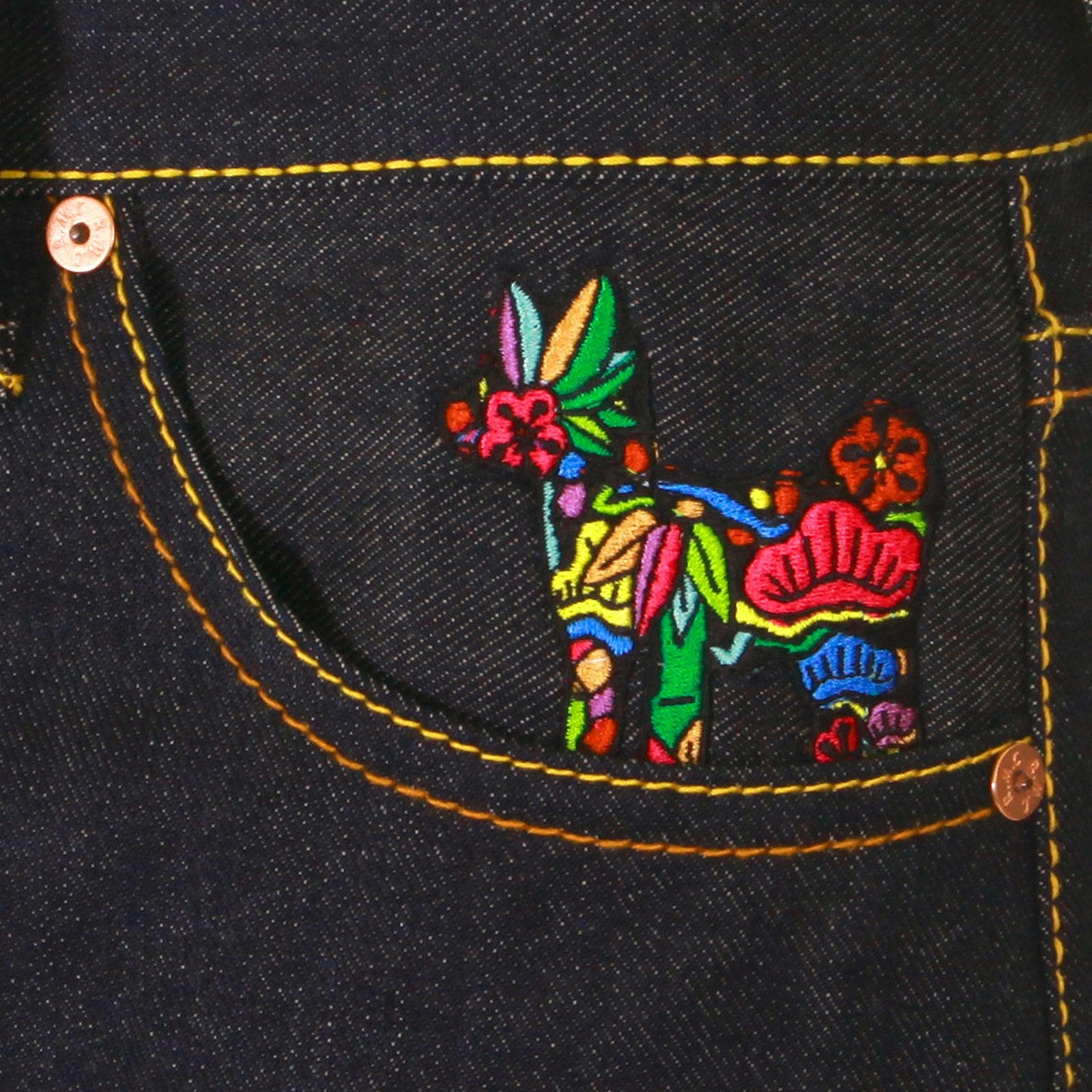 YOROPIKO LIMITED EDITION RAW SELVEDGE DENIM JEANS WITH HUNGRY DRAGON 574 ROYAL BLUE PINK SKY BLUE EMBROIDERY YORO5417