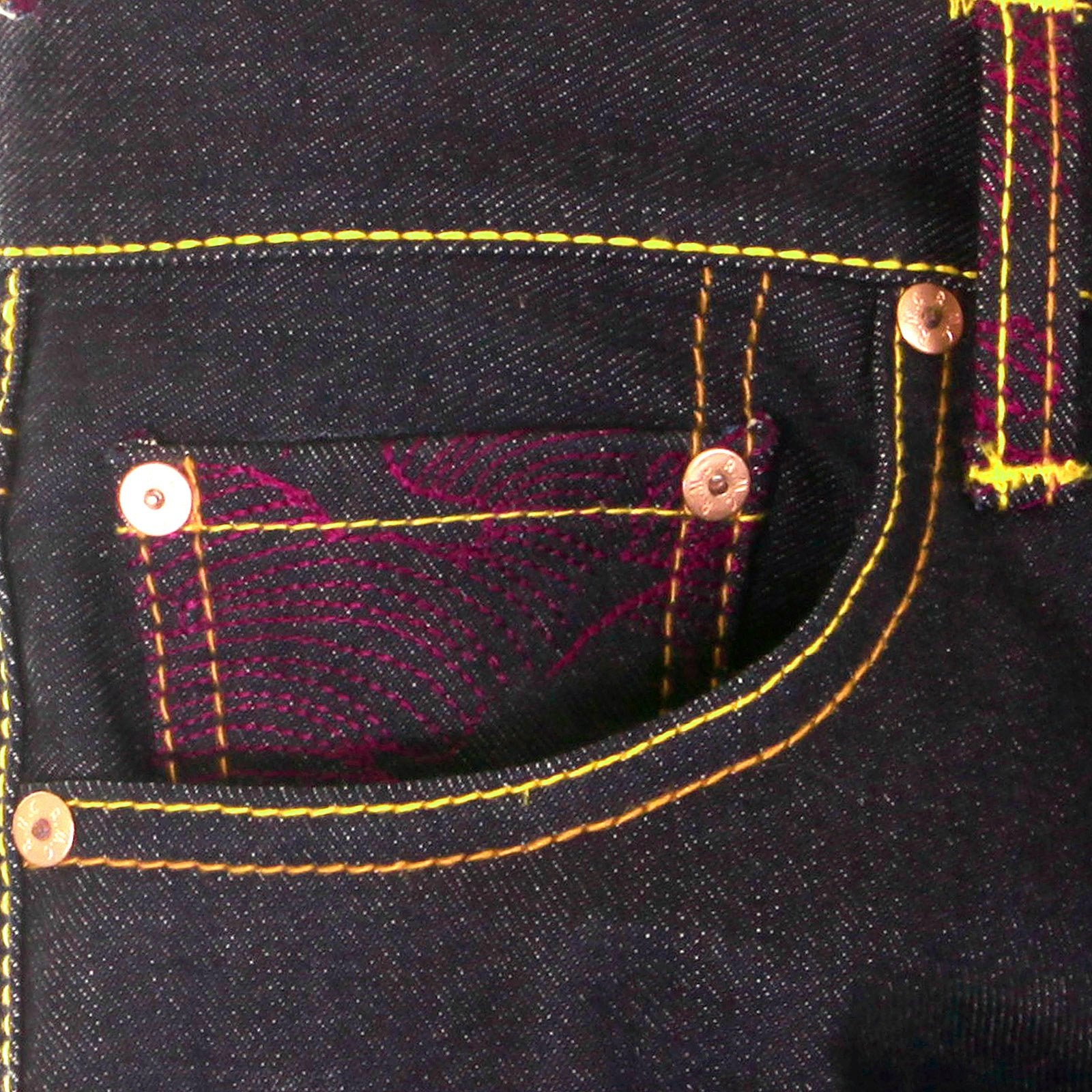 YOROPIKO LIMITED EDITION RAW SELVEDGE DENIM JEANS WITH HUNGRY DRAGON 574 ROYAL BLUE PINK SKY BLUE EMBROIDERY YORO5417